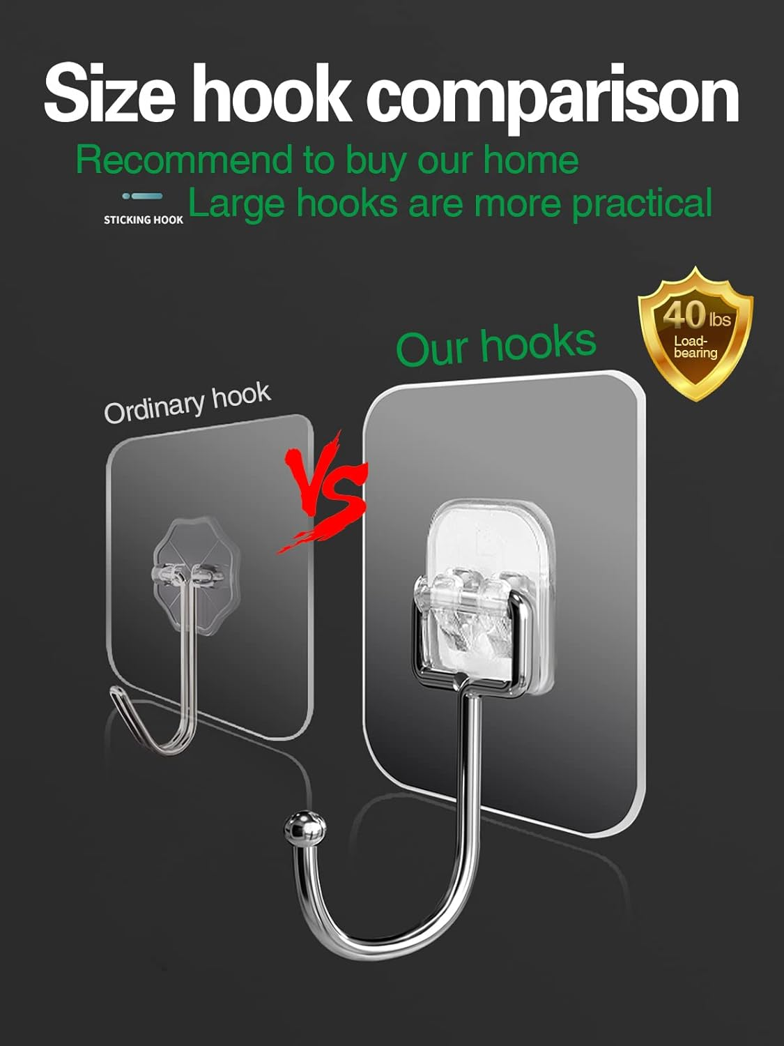 EKE 12 Pack of Large Adhesive Hook Wall Hooks with 40Ib Load Capacity (Max) for Hanging Stainless Steel Towels and Coats, Suitable for Kitchens, Bathrooms, Homes and Offices (12). image number 4