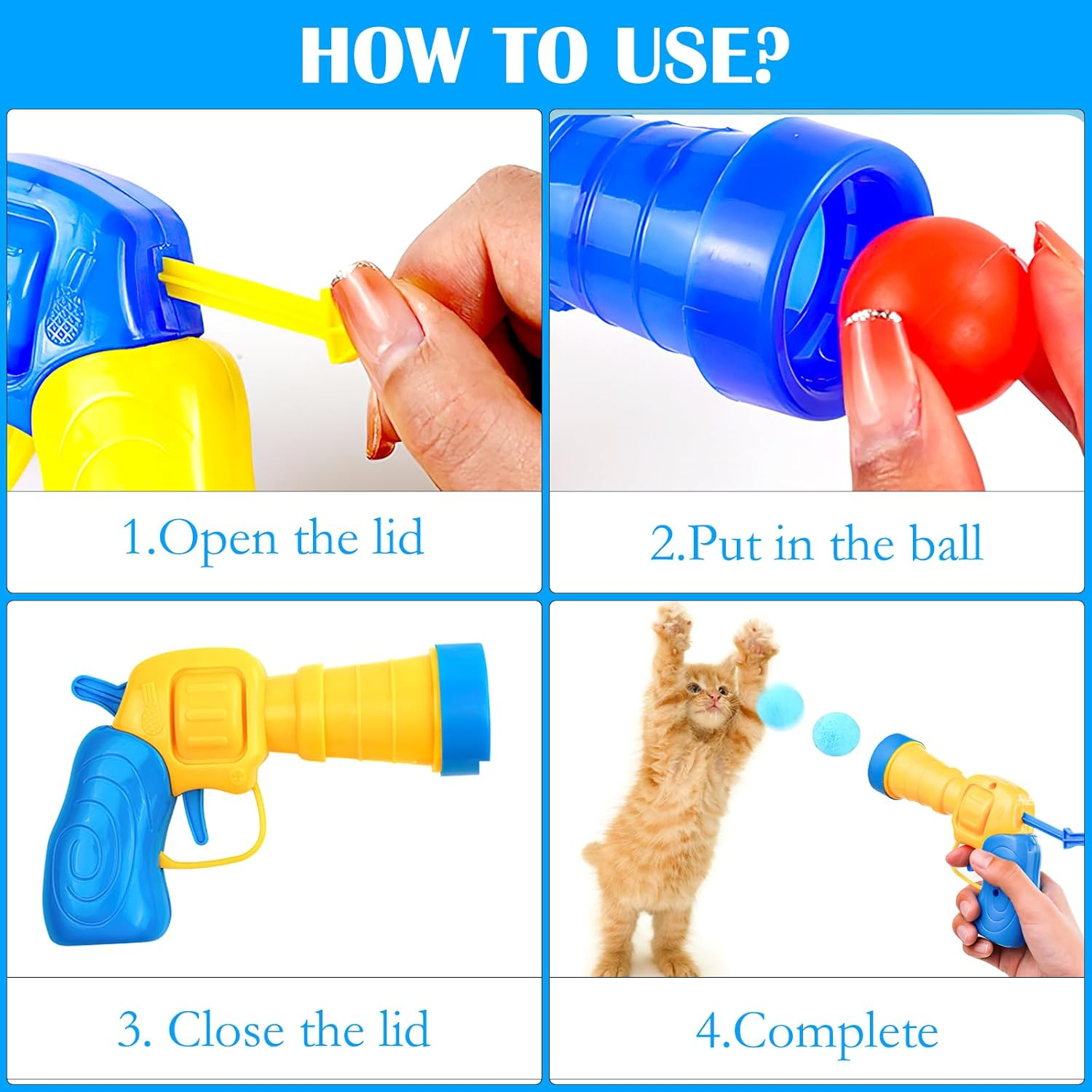 DAWRIS Pack of 2 Cat Toy Ball Gun with 100 Pieces Cat Felt Balls Soft Cat Balls Kitten Pom Poms Ball Interactive Cat Toy Interactive Toy for Cats Training Cats Ball image number 5