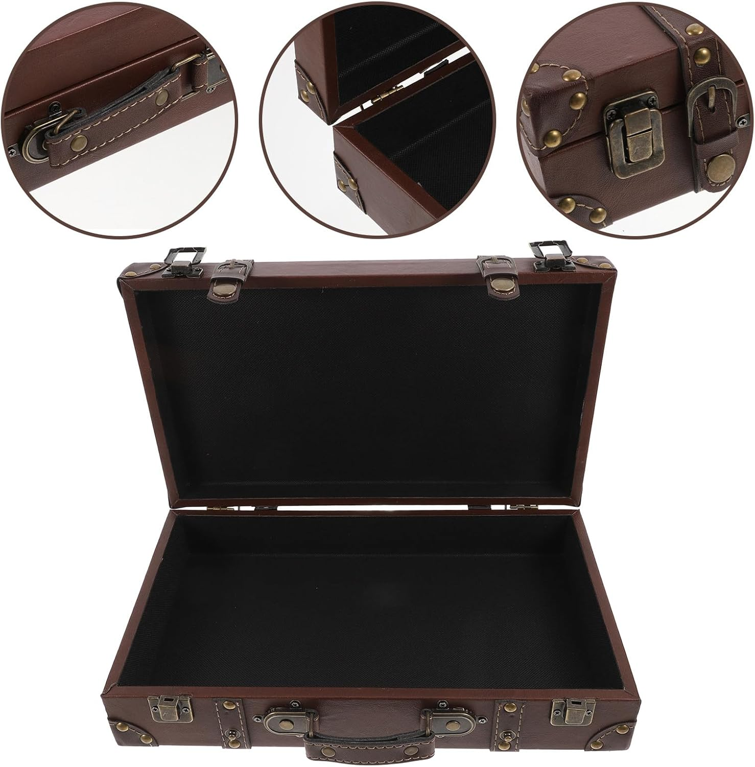 Homoyoyo Vintage Small Leather Suitcase Retro Travel Trunk Vintage Luggage Storage Organizer for Fashion Store Decor and Photography Props image number 1