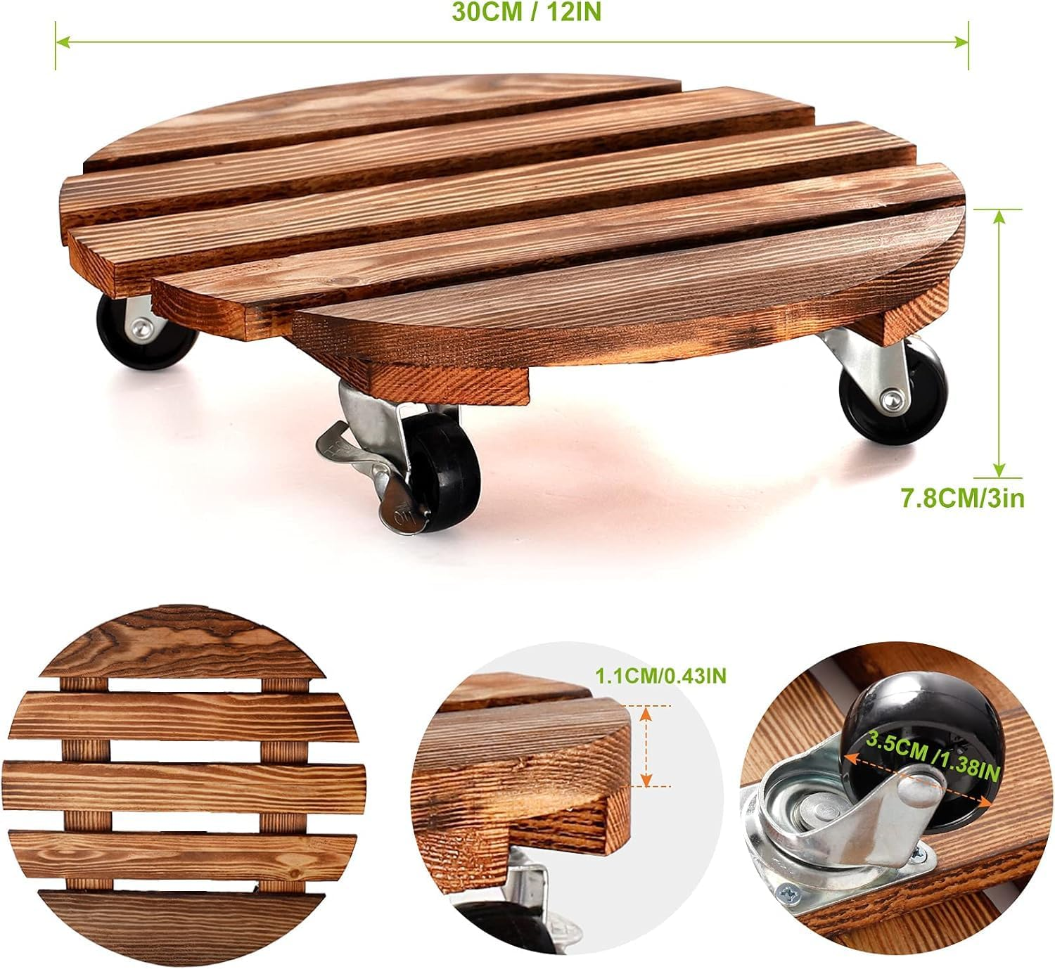 2 Pack Plant Caddy Wooden 40Cm/16Inch, Large Plant Stand with Wheels Heavy Duty Rolling Plant Stand round Plant Dolly Rollers Cart with Metal Lockable Casters for Outdoor/Indoor Large Plant Pot/Flower Pot/Patio image number 3