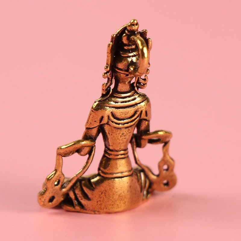 NOIAFZY 4PCS Vintage Solid Brass Miniature Buddha Figurine, Handcrafted Guanyin Avalokiteshvara Keychain Pendant, Antique Collectible Car Keyring, Turmeric Color Metal Accessory image number 5