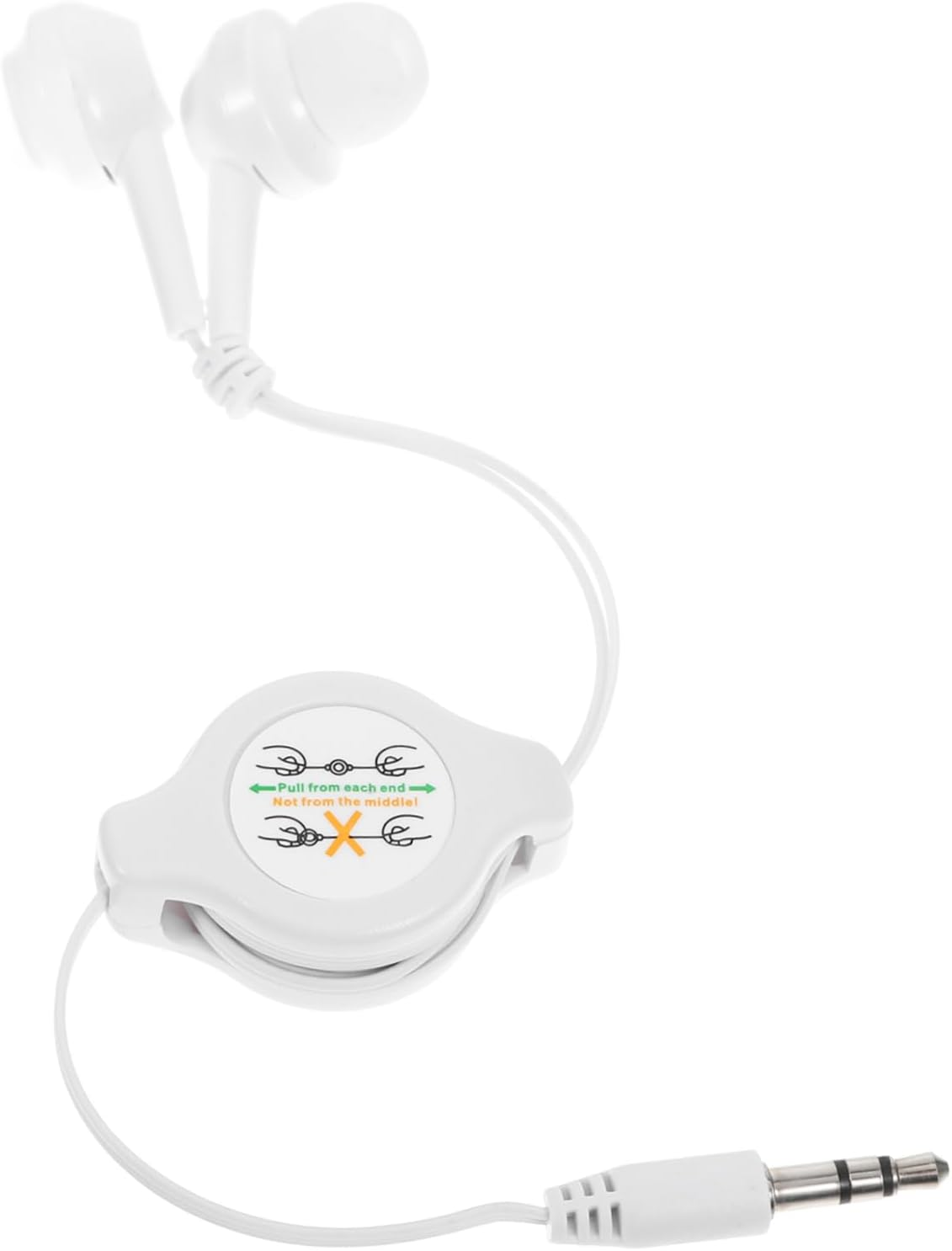 HEALSOPTHY Retractable In-Ear Earbuds Wired Earphones 3.5Mm Connector for Boys and Girls and Digital Devices White Cable Adjustable Length for Travel and Daily Use