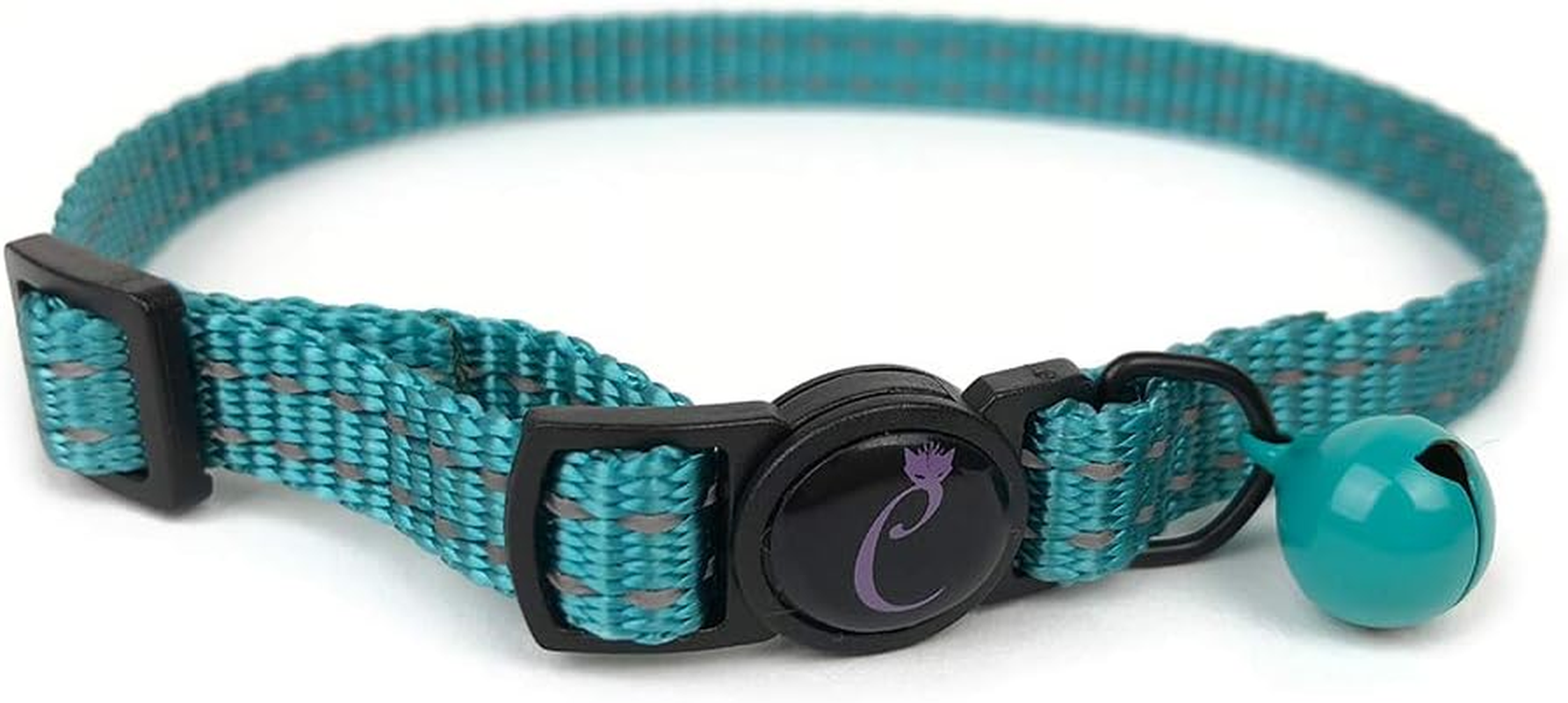 Cattitude Cattitude Classic Cat Collar, Turquoise, Blue - Cat Collars with Bells, Adjustable Nylon Strap, Safety Release Breakaway Buckle, Kitten, Puppy, Small Dog image number 5