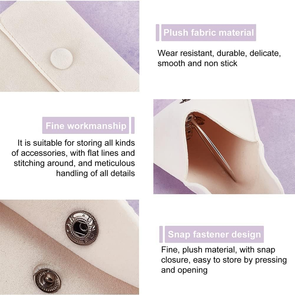 Velvet Jewelry Storage Bags with Snap Button, 10Pcs Velvet Jewelry Pouches with Snap Button for Gift Storage, Velveting Pouch Button Bag with Snaped, Beige image number 2
