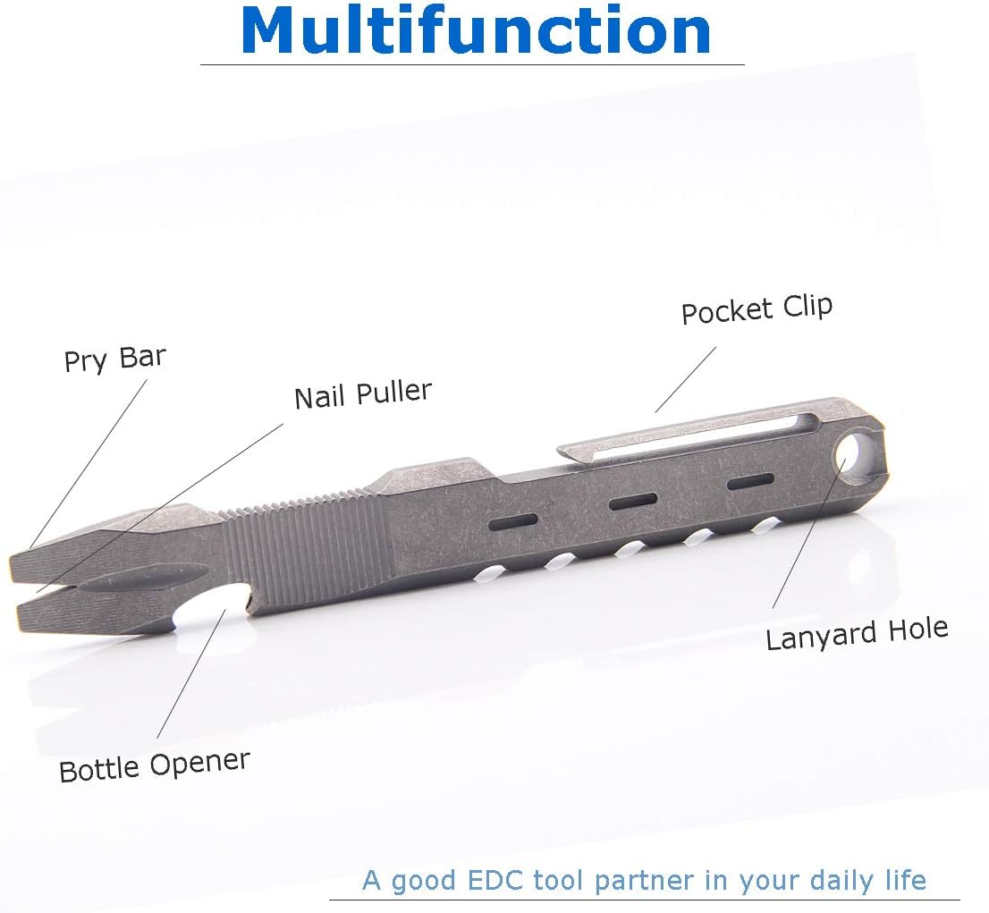 Hamans Titanium EDC Pry Bar with Nail Puller Bottle Opener Function with Pocket Clip EDC Tool (Grey) image number 6