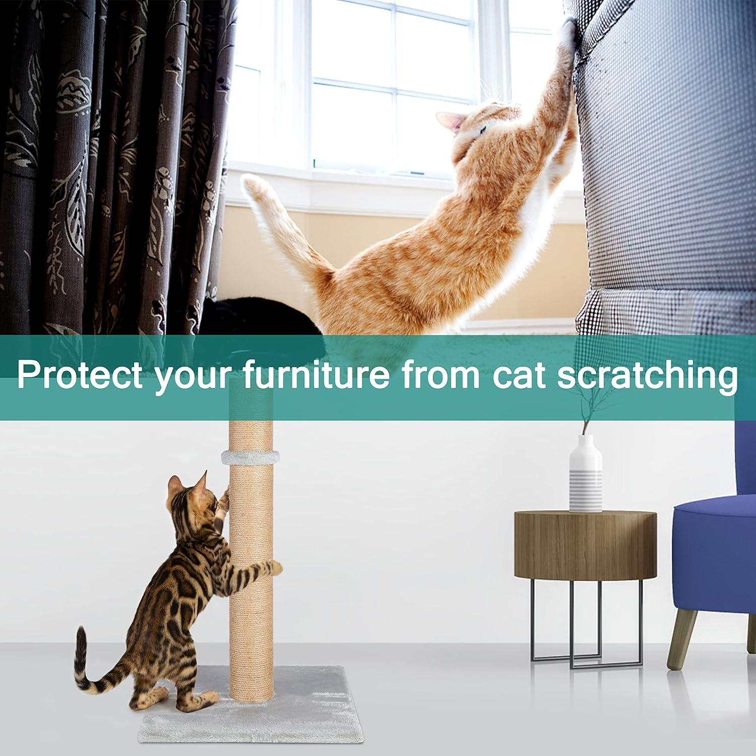 Fluffydream 37'' Cat Scratching Post, Natural Sisal Rope Scratcher with Dangling Teaser Ball and Covered with Soft Plush for Kittens and Adult Cats, Sand Color (Cat Tree 37") image number 5