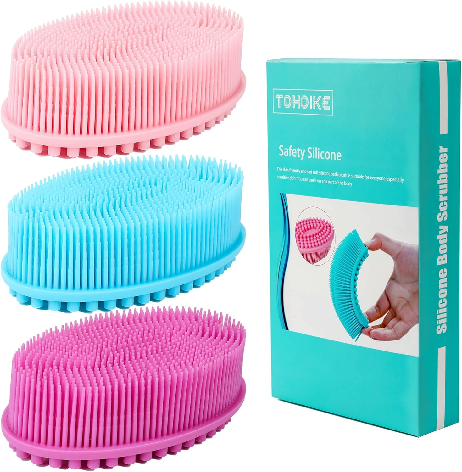 TDHDIKE Silicone Body Scrubber Loofah - Set of 3 Soft Exfoliating Body Bath Shower Scrubber Loofah Brush for Sensitive Kids Women Men All Kinds of Skin image number 1