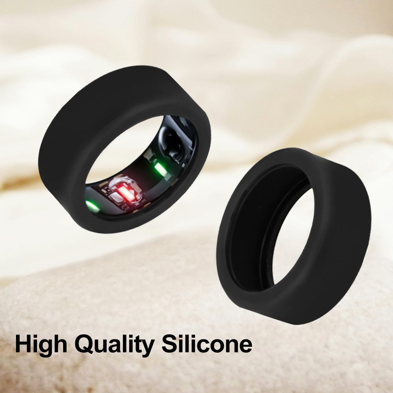 2Pcs Silicone Ring Covers Compatible with Oura Ring Gen 3, Flexible Black Silicone Protective Case for Oura Smart Ring Guard Protector for Gym, Fits S Size(11/12/13) image number 5
