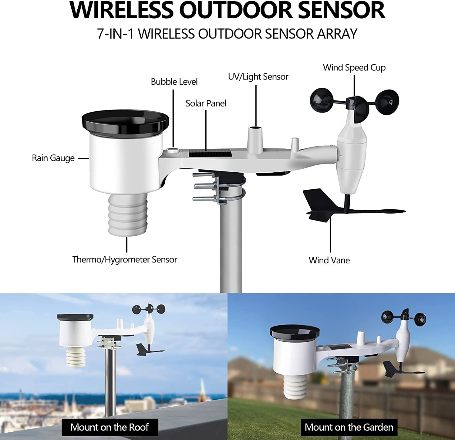 ECOWITT WS2910 Wi-Fi Weather Station Color Display with Wireless Outdoor Solar Powered 7-In-1 Sensor (Thermo-Hygrometer/Rain Gauge/Wind Speed/Wind Direction, Light and UV) image number 4