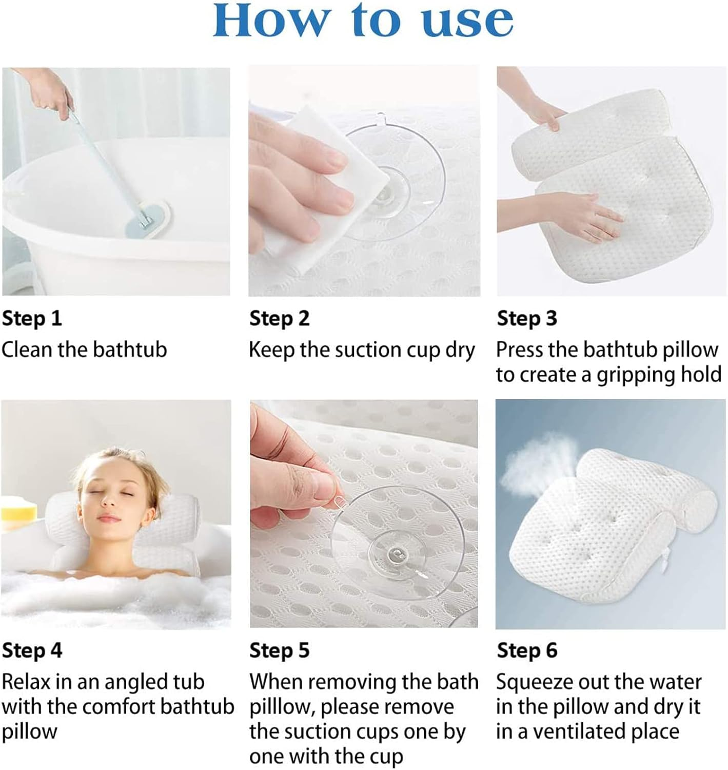 Bath Pillow for Bathroom,Bathtub Spa Pillow with 4D Air Mesh Technology and 7 Suction Cups,Support Headrest,Back,Shoulder and Neck Cushion,All Bathtub, Hot Tub and Home Spa,Extra Thick,Quick Dry,Soft image number 1