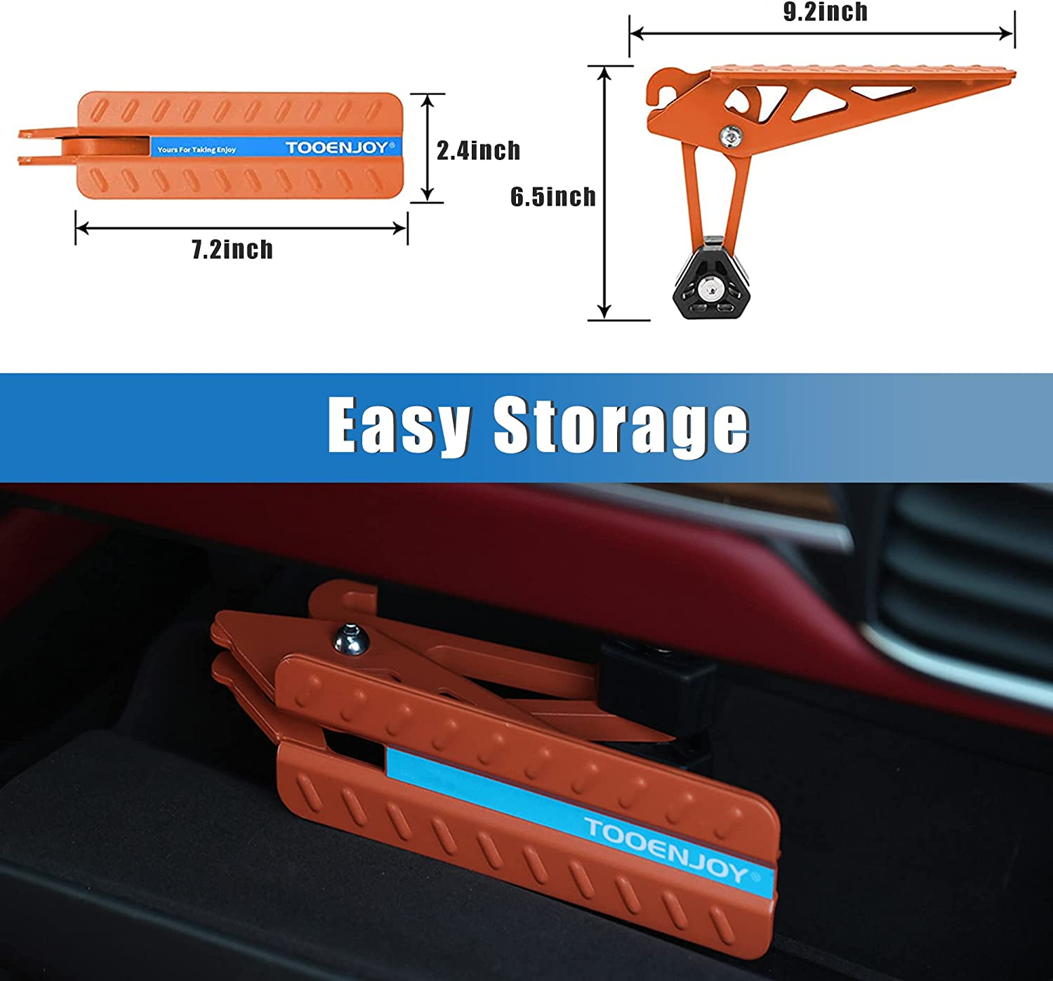 TOOENJOY Universal Fit Car Door Step, Foldable Roof Rack Door Step up on Door Latch, Both Feet Stand Pedal Ladder, Easy Access to Rooftop for Most Car, SUV, Truck, Max Load 400 Lbs(Orange - Grey image number 2