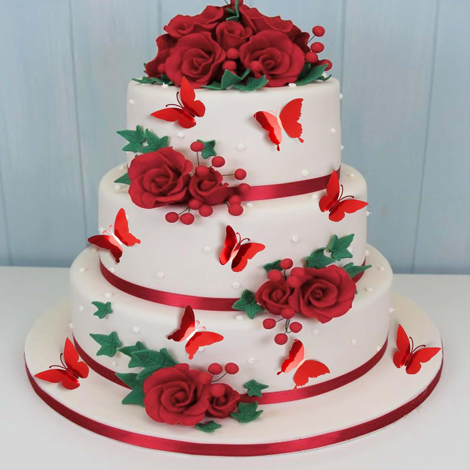 3D DIY Mirror Metallic Butterfly Wall Decor, Red, 48Pcs 4 Styles 3 Sizes, Removable Stickers Wall Decor Room Mural for Party Cake Decoration Kids Bedroom Nursery Classroom Wedding Decor DIY&hellip; - Gold Butterfly image number 3