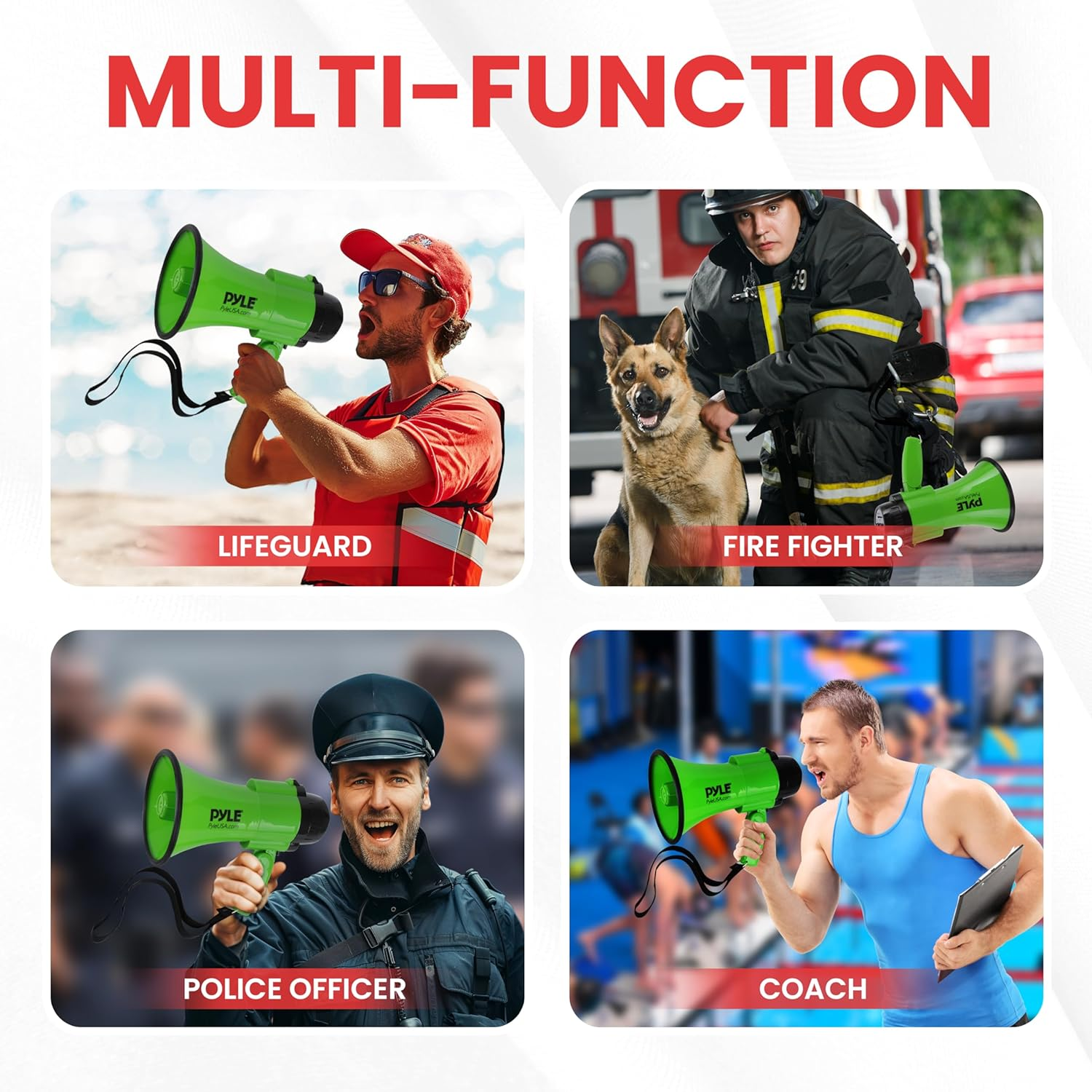 Portable Megaphone Speaker Siren Bullhorn - Compact and Battery Operated with 30 Watt Power, Microphone, 2 Modes, PA Sound and Foldable Handle for Cheerleading and Police Use - Pyle PMP32GR (Green) image number 5