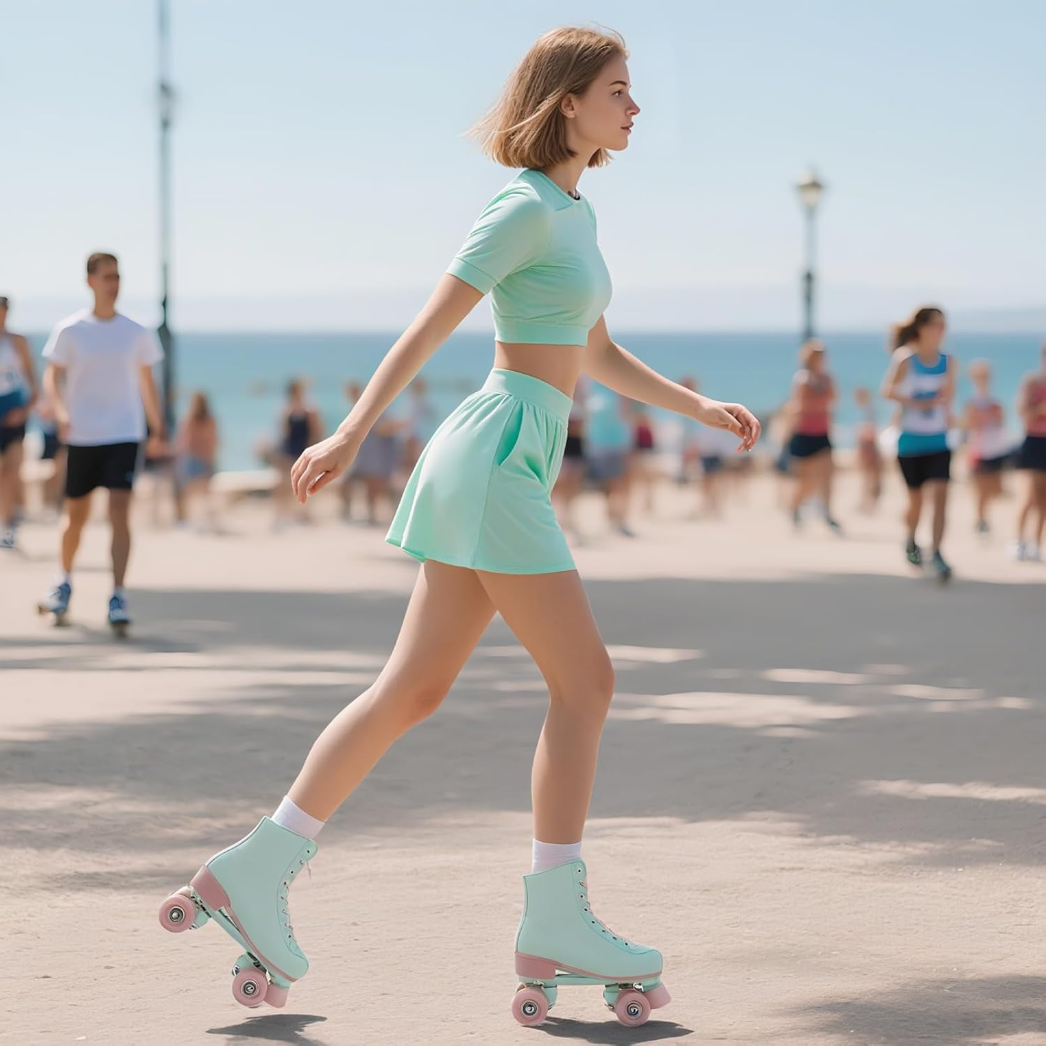 XUDREZ Roller Skates for Women Girls Light up Adult Roller Derby Skates Double Row PU Leather Skates for Youth Beginner Outdoor