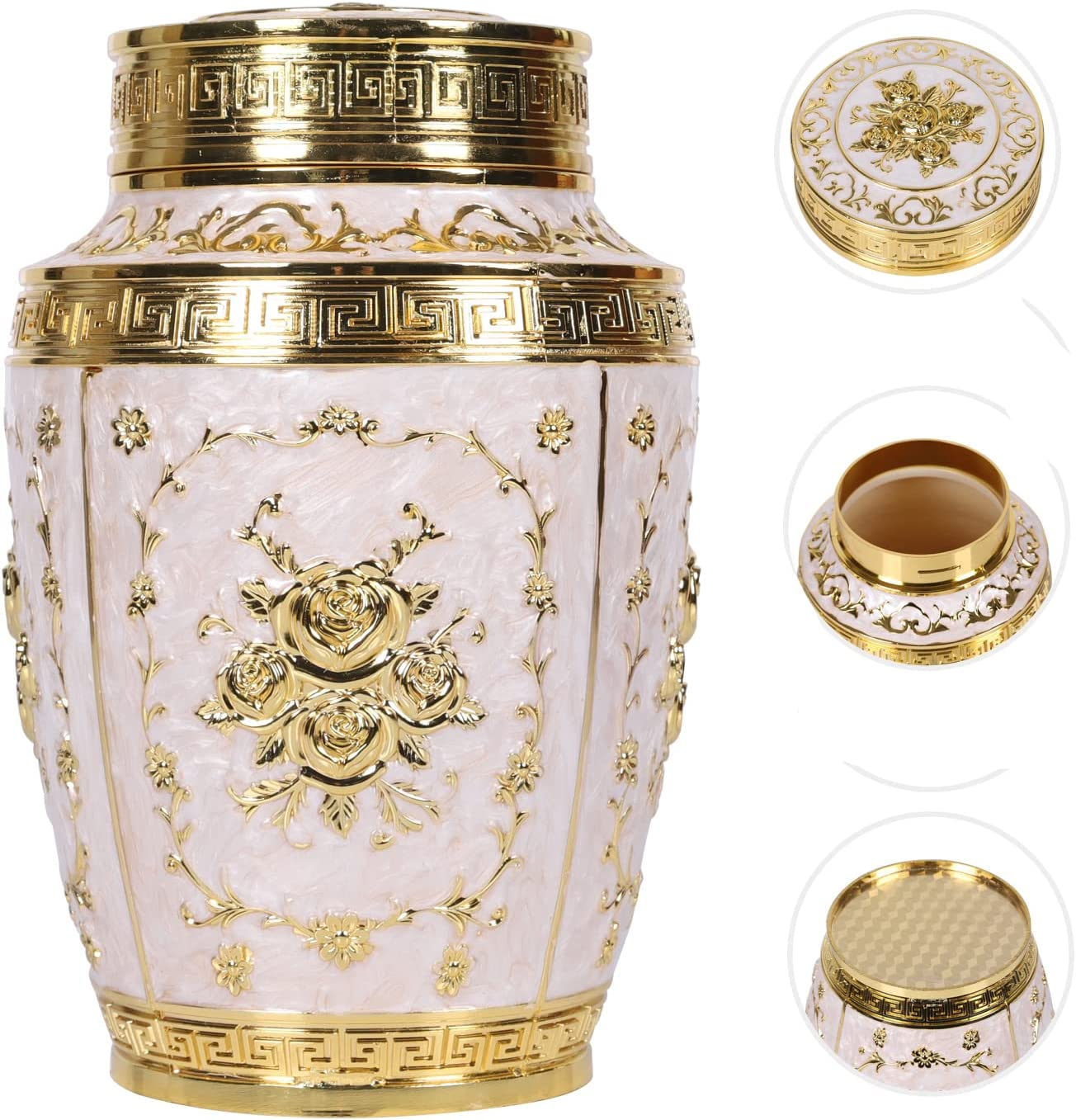 Rose Flower Cremation Urn for Human Ashes - Adult Female, Mom, Women - Zinc Alloy Funeral Urn - 200 Cubic Inches Capacity (Large Gold) image number 3
