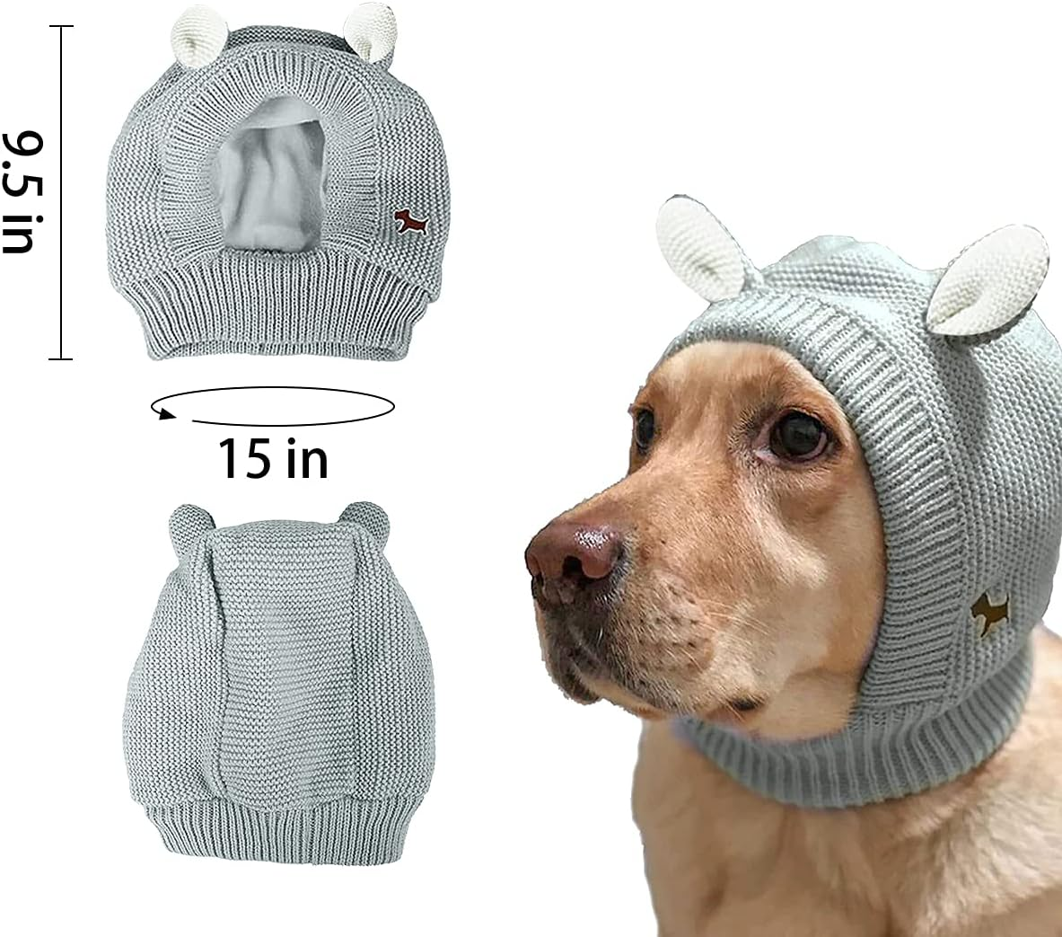 Quiet Ears for Dogs Anxiety Barking Dog Ear Covers Muffs Snood for Noise 2PCS Dog Ear Hearing Earmuffs Fireworks Protection anti Anxiety Dog Hat for Medium to Large Dogs (Large, Purple & Grey) image number 4