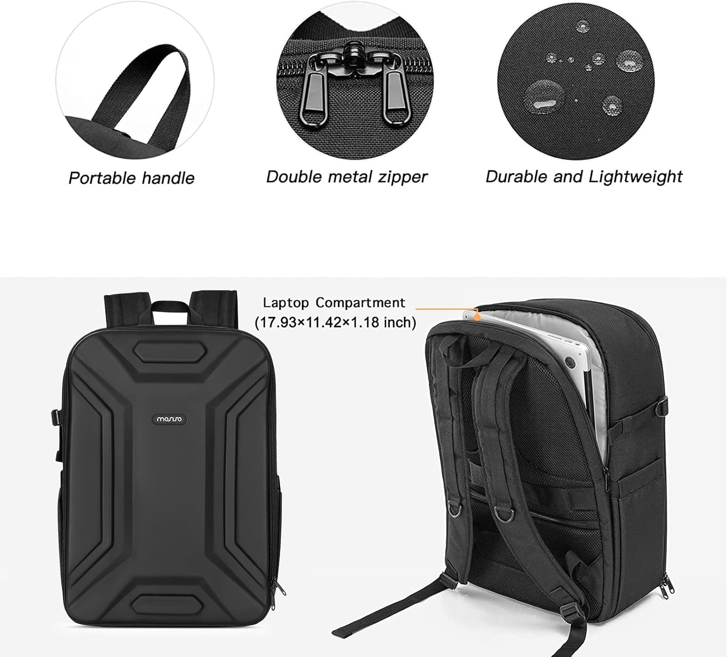 MOSISO Camera Backpack, Dslr/Slr/Mirrorless Camera Bag Waterproof Symmetric Geometric Hard Shell with Tripod Holder&15-16 Inch Laptop Compartment Compatible with Canon/Nikon/Sony, Black image number 2