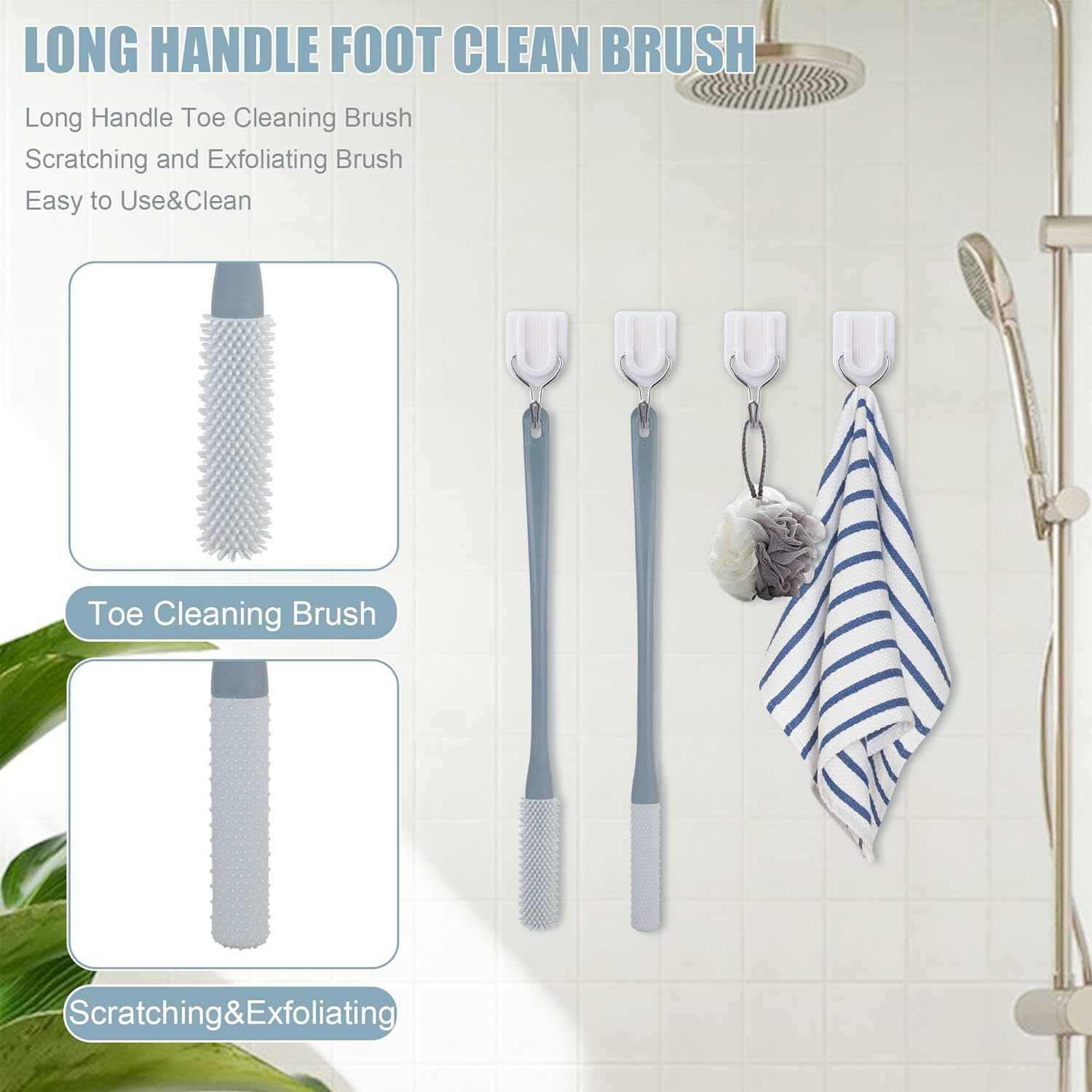OWIIZI Toe Cleaning Brush 15.7" Foot Scrubber in Shower with Long Handle Silicone Foot Brush Soft Skin Exfoliation Lotion Applicator for Foot Seniors,Elderly, Men and Women 2Pack image number 5