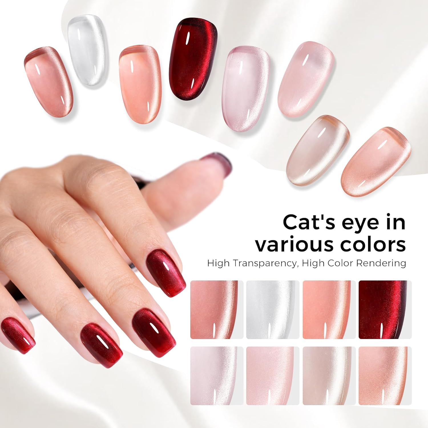 TOMICCA Cat Eye Gel Nail Polish Burgundy Red 15ML Holographic Gel Polish with Magnet Soak off UV LED Nail Lamp Glass Gel Polish for Nail Salon DIY - Nude image number 4
