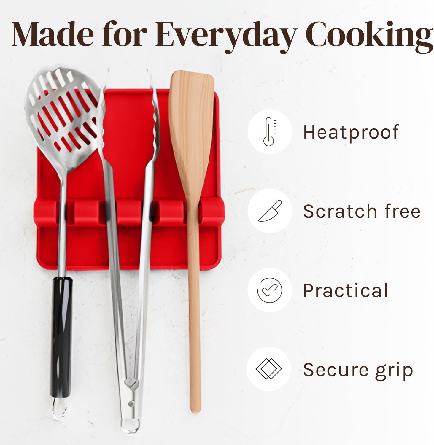 Cooler Kitchen Red Silicone Spoon Rest for Stove Top with Drip Pad (Two Pack) - Heat-Resistant, Bpa-Free Utensil Rest & Spoon Holder for Kitchen Counter - Grill Utensil Holder for Spatulas - Oatmeal image number 7