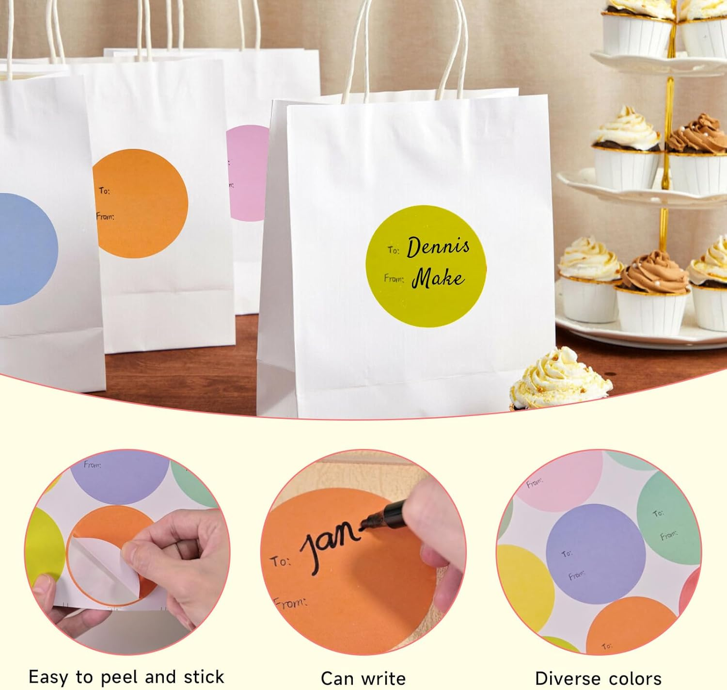 315Pcs Gift Tag Stickers to and From,9 Colors, 2.5 Inch (6.5CM) Self-Adhesive round Labels for Birthday, Wedding, Christmas Presents, Party Favors & Best Regards Gift Wrapping image number 6