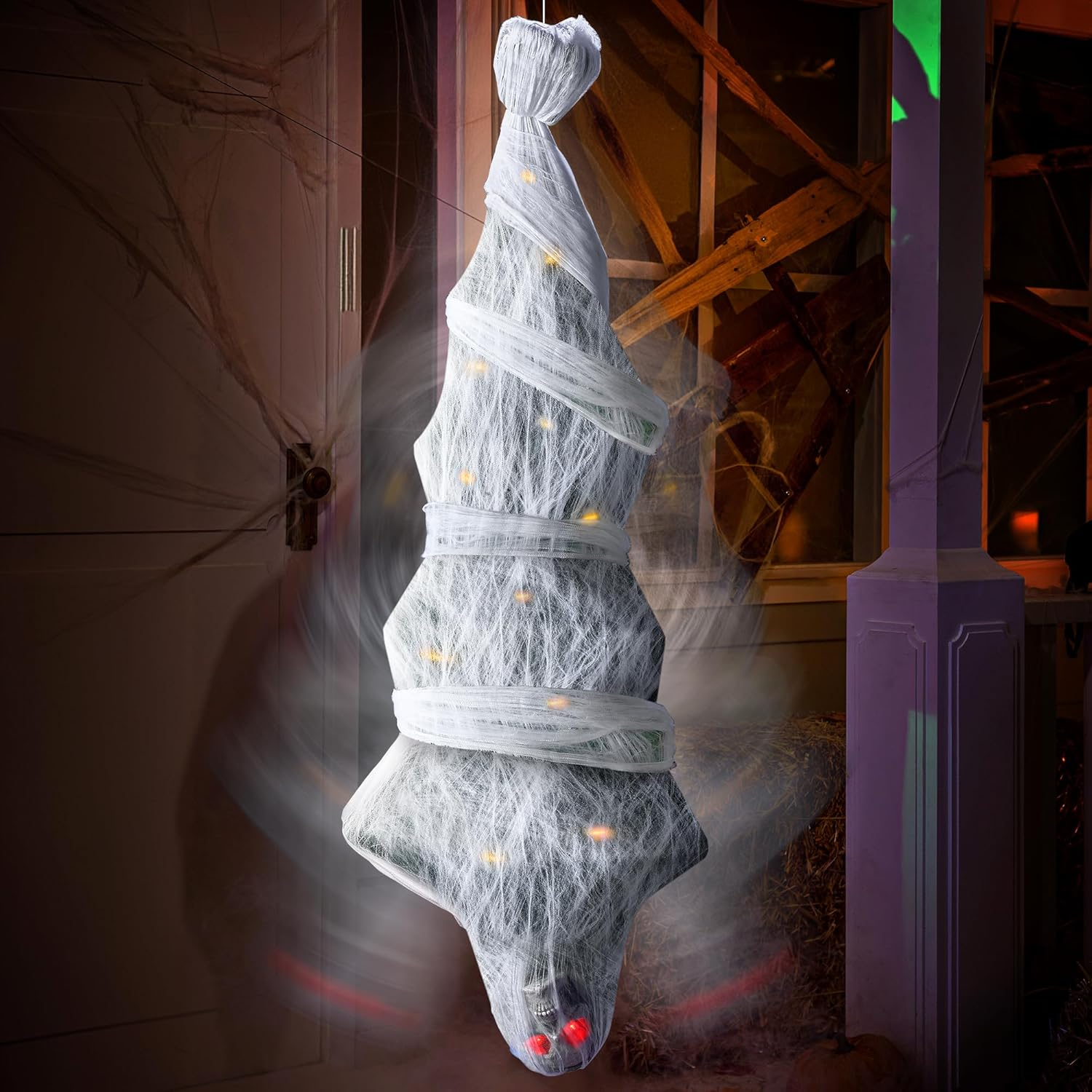 JOYIN 72" Halloween Decoration Hanging Cocoon Corpse Animated, Lighted Dead Body Prop for Halloween Indoor Decor, Life Size Skeleton Corpse Props for Haunted House, Scary Outdoor Hanging Decorations image number 1