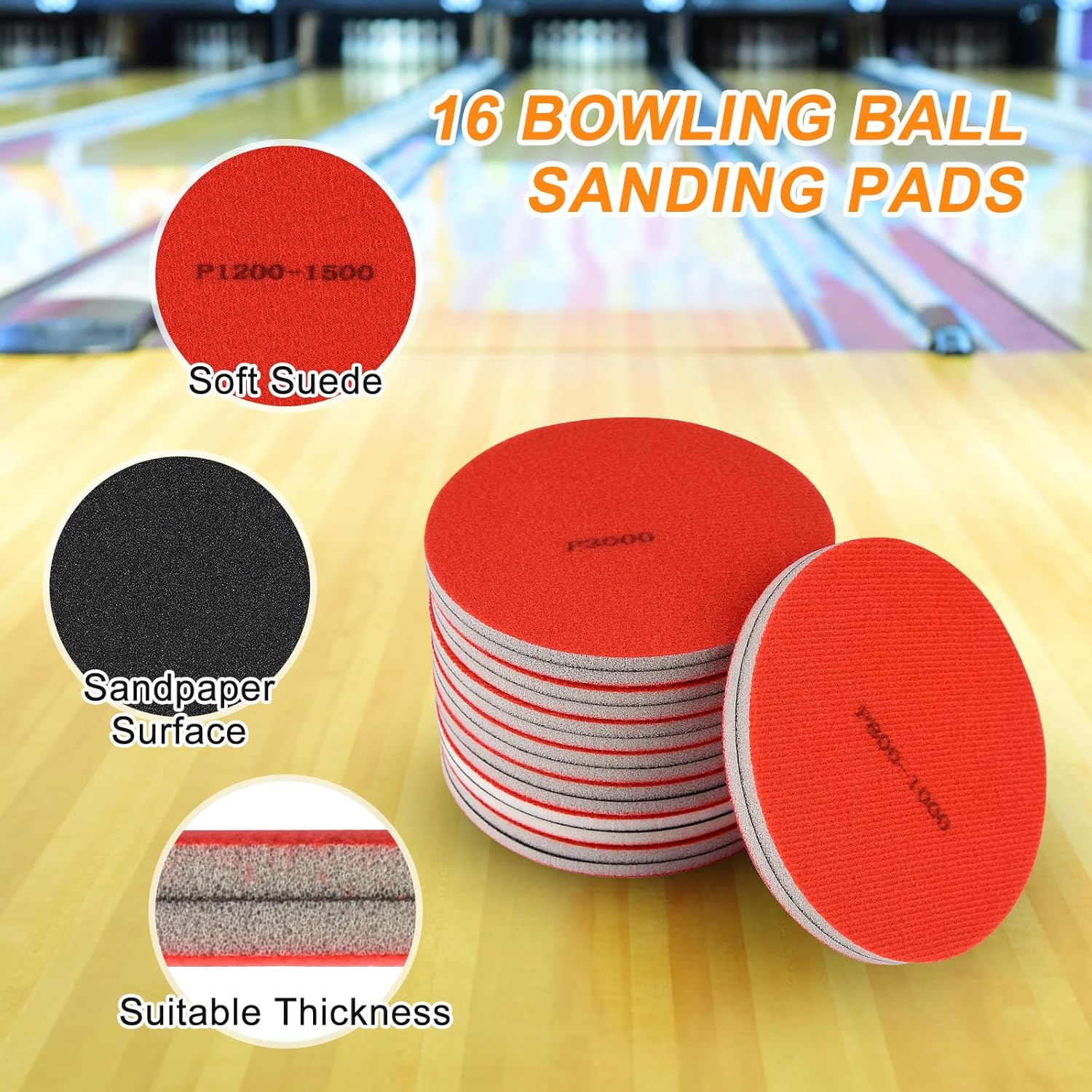17PCS Bowling Ball Sanding Pads with 10"X8" Bowling Towels, Bowling Accessories Kit Include P180,P400,P500-P600,P800-P1000,P1200-P1500,P2000,P2500,P3000 Bowling Ball Grit Cleaning Pads(16+1) image number 2