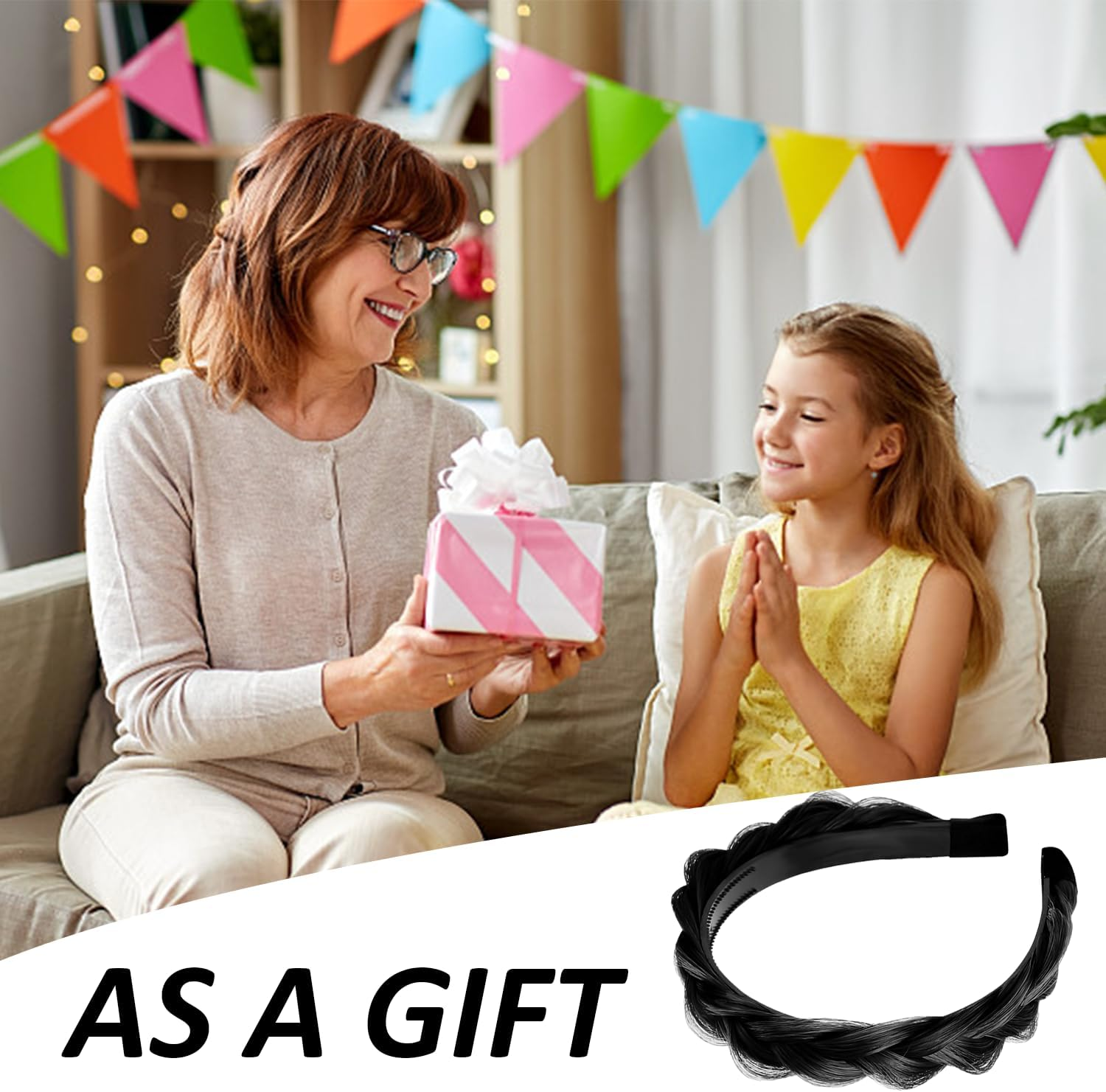 1 Piece Fluffy Braided Headband and 2 Pieces Letter Elastic Hair Accessories, Wide Padded Headband, Wig Braid Headband, Fluffy Invisible Headband (Black) image number 4