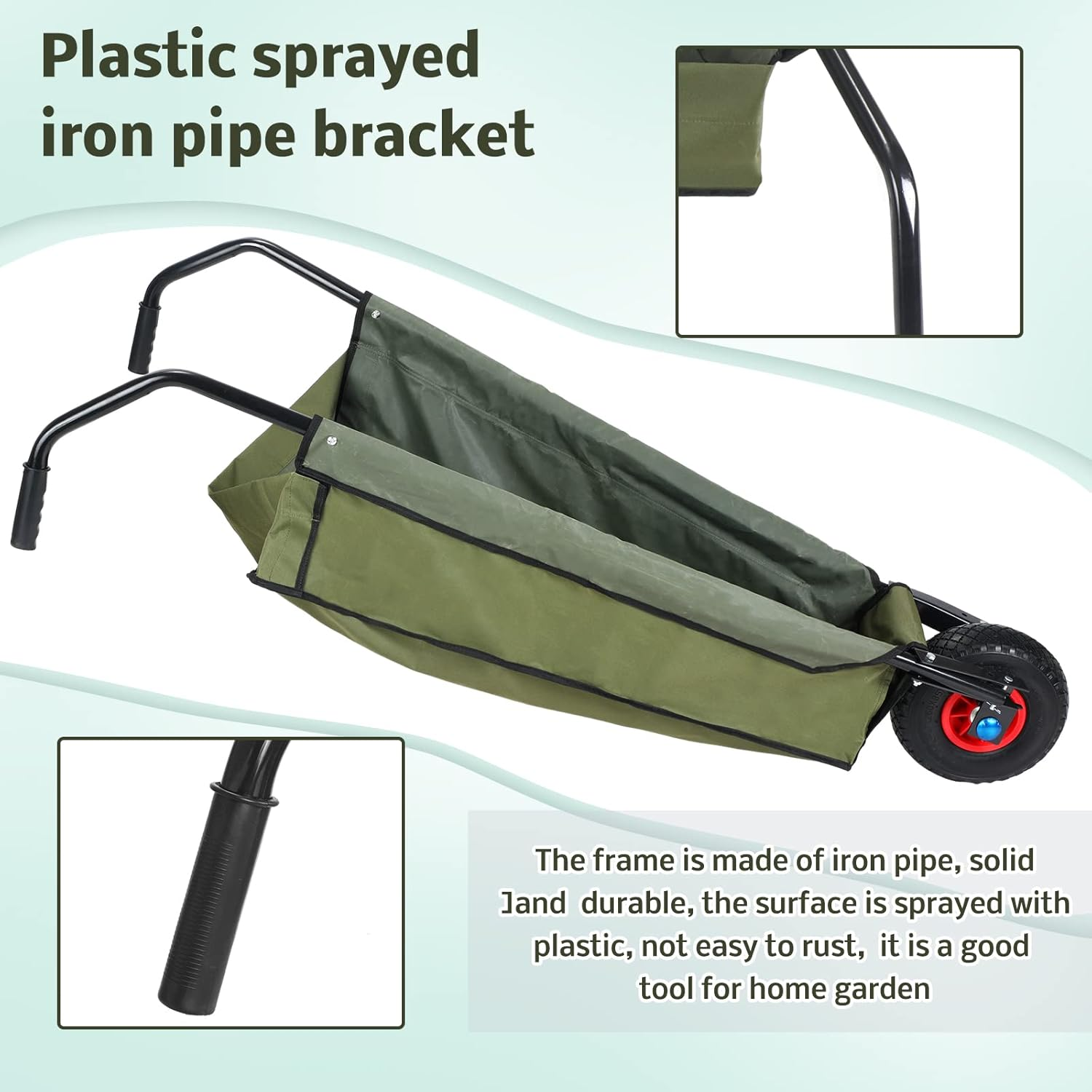 BBTO Folding Wheelbarrow Collapsible Foldable Yard Cart 88Lbs Lightweight Gardening Cart Heavy Duty Oxford Cloth Lawn Cart for Adult, Grass, Soil, Brick, Leaf, Garden Supplies, 10" Pneumatic Tire image number 3