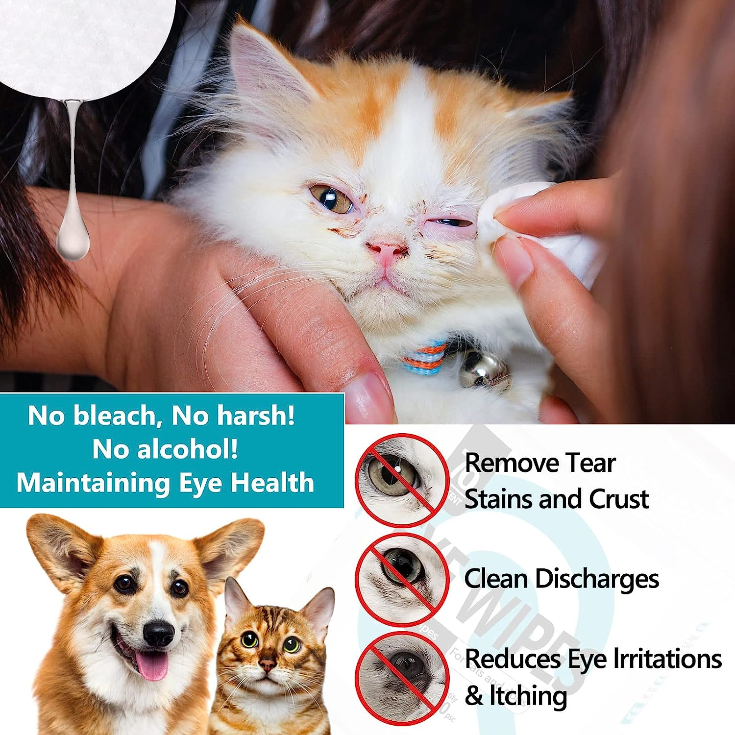 Pet Eyes Wipes, 150 Pcs Universal Cat & Dog Grooming Wipes, Natural and Safe for Removing Dirt Crust and Discharge, Hypoallergenic for Eye, Ear, Nose image number 4