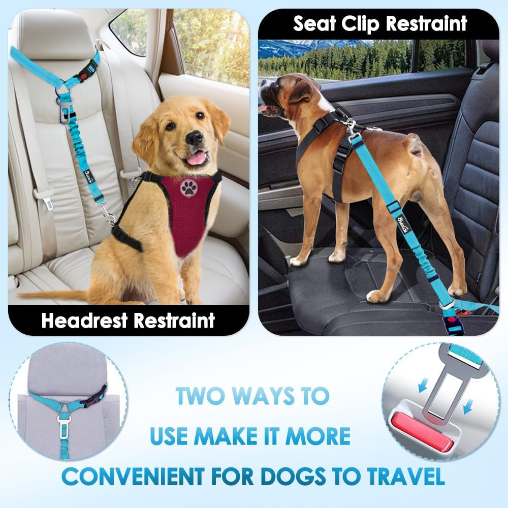 Slowton 2 in 1 Dog Seatbelts for Cars, 2 Pack Pet Car Seat Belt Headrest Restraint with Seatbelt Clip Puppy Safety Adjustable Belt Connect with Dog Car Harness with Reflective Elastic for Car image number 6