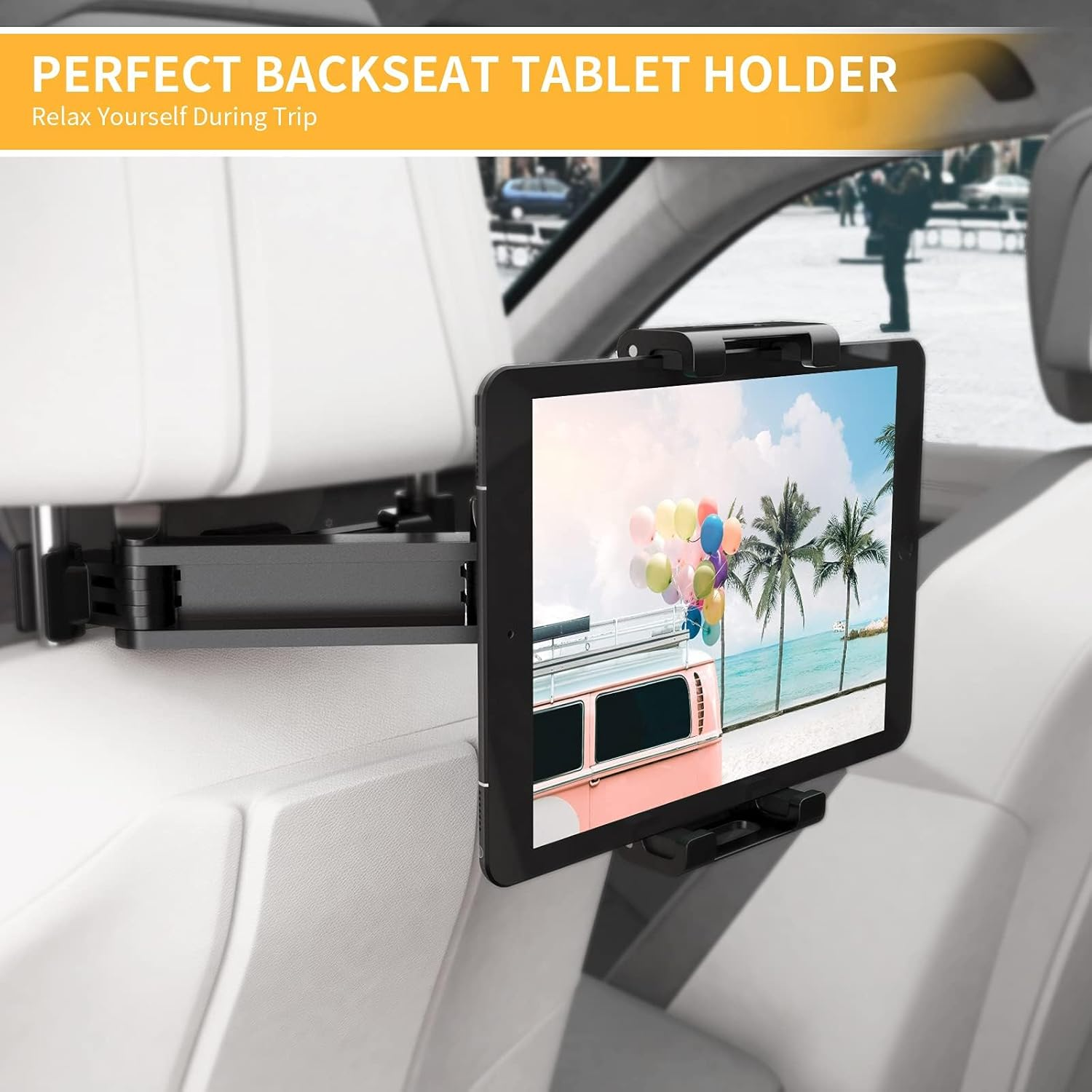 Car Headrest Tablet Mount, Tablet Ipad Holder for Car Universal 360&deg; Rotating Adjustable, Stretchable Car Back Seat Stand Cradle for 4.7~12.9 Inch Tablets, Smartphone, Ipad, Iphone, Samsung, Switch image number 6
