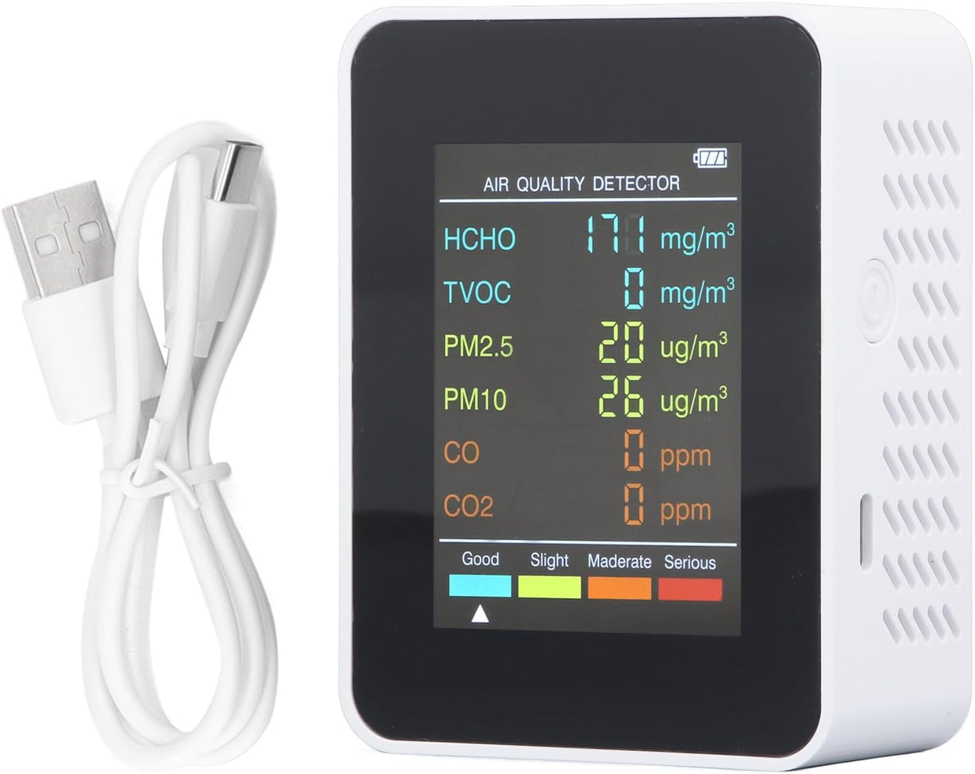 Air Quality Monitor, Portable LCD Backlight Screen CO2 TVOC HCHO PM2.5 PM10 Detector with Alarm, Portable Air Quality Tester Indoor CO2 Monitor, Indoor Air Monitor with LCD (White) image number 4