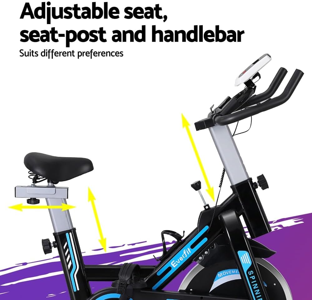 Everfit Exercise Bike, 13KG Spin Bikes Trainer Stationary Flywheel Home Gym Fitness Indoor Cycling Adjustable Resistance Workout Pulse Sensor LCD Display Silent Belt Driven (150Kg Capacity), Black image number 2