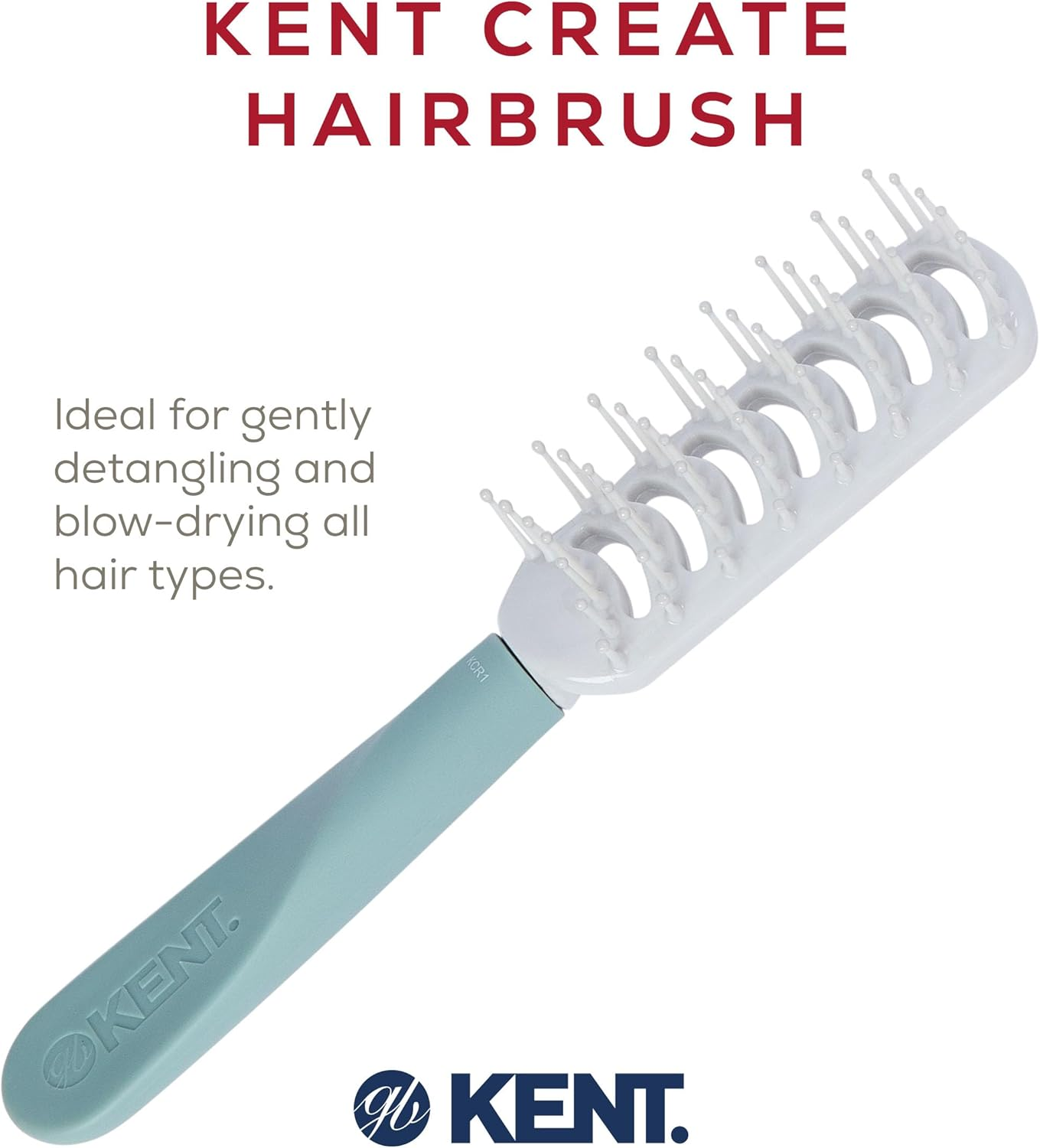 Kent KCR1 "Create" Vented Hair Brush for Blowdrying, Creating Root Lift, and Volume in All Hair Types - Small Vent Brush with Green Ergonomic Handle and Soft Ball Tipped Bristles for Pain Free Use