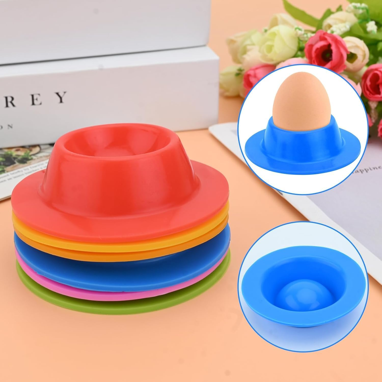 WADY 6PCS Silicone Egg Holder, Silicone Egg Cup Egg Stand Tray for Boiled Eggs, 8.6Cm Colorful Egg Cups,Egg Cup,Egg Cups for Boiled Eggs, Colorful Egg Cups for Breakfast Kitchen Outdoor Camping Kids image number 4