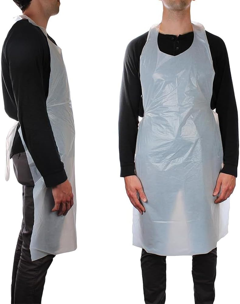 300X Safetyware HDPE Durable Plastic Cover Waterproof Disposable Aprons Gown White Bulk Pack image number 4
