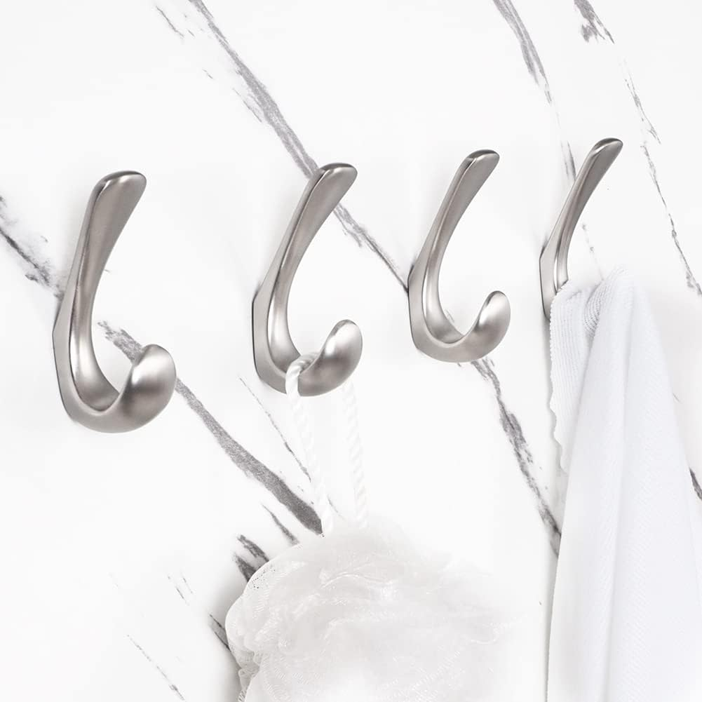Metaliby 4 Pack Towel Hooks for Bathrooms Wall Mounted, Brushed Nickel Bathroom Hooks for Towels, Robe & Towel Hook for Wall, Modern Bath Towel Hook image number 5