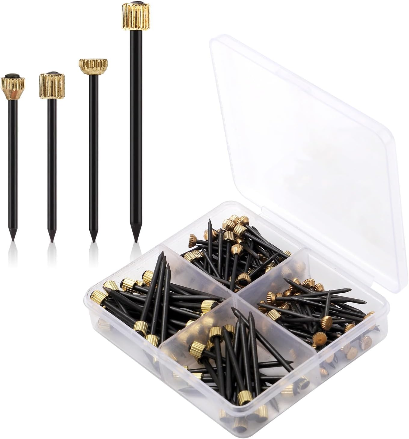 120Pcs Picture Hanging Nails, Steel Pin & Brass Head Picture Frame Nails with Plastic Box 4 Size Picture Decorative Hangers for Pictures Mirrors Baskets image number 6