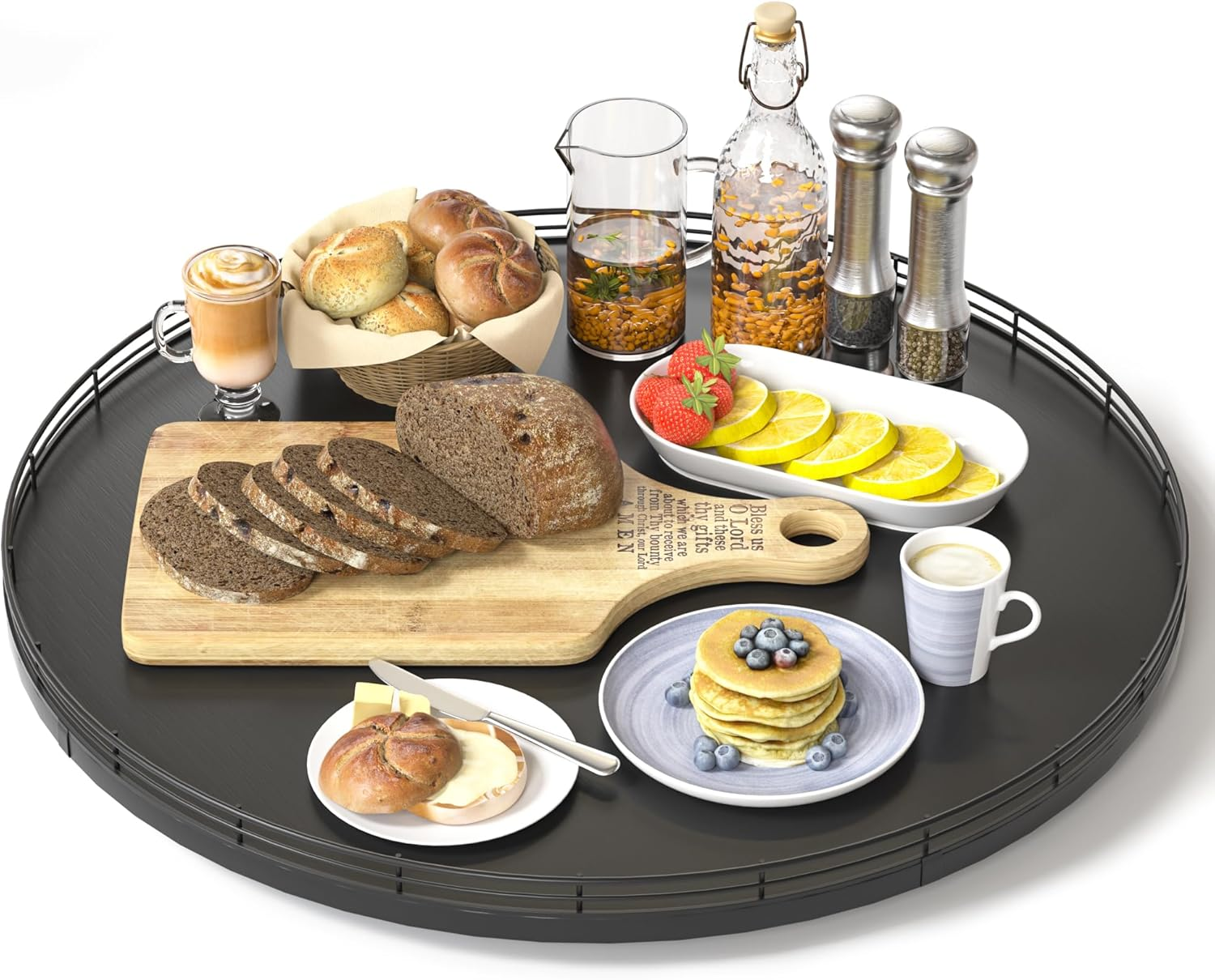 13" Gold Lazy Susan for Table Top, Oak Wood Lazy Susan Turntable Organizer for Dining Coffee Table Centerpiece Bar Decor Kitchen Countertop Bathroom Vanity Decorative Tray for Perfume Jewelry Round