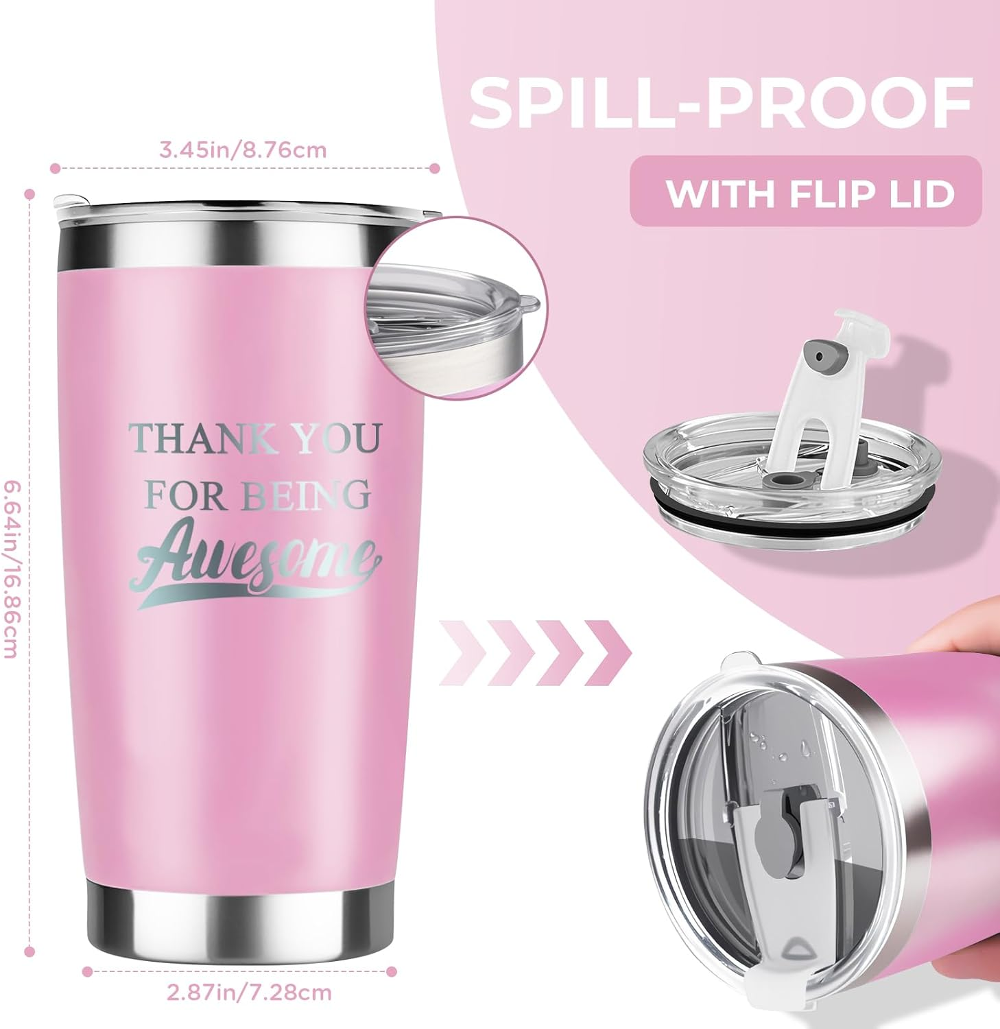 Women Thank You Gifts, Female Friends Appreciation Gift, Coworkers Colleagues Employee Manager Boss Lady Teacher Office Gifts, Leakproof Steel Insulated Tumbler with Lid and Straw | 20Oz (Pink) image number 3