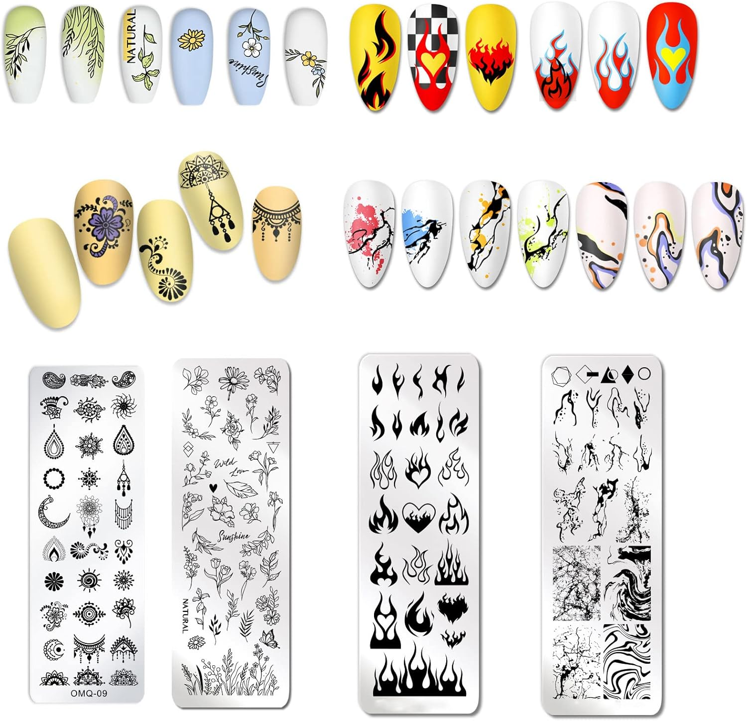 Addfavor Nail Stamper Kit 8Pcs Stamping Plates Minimalist Geometric Lines Leaf Image Template for DIY Decorating Polish Gel Plate Print Stamper Manicure Stencils Tools (Mixed-Style D) image number 5