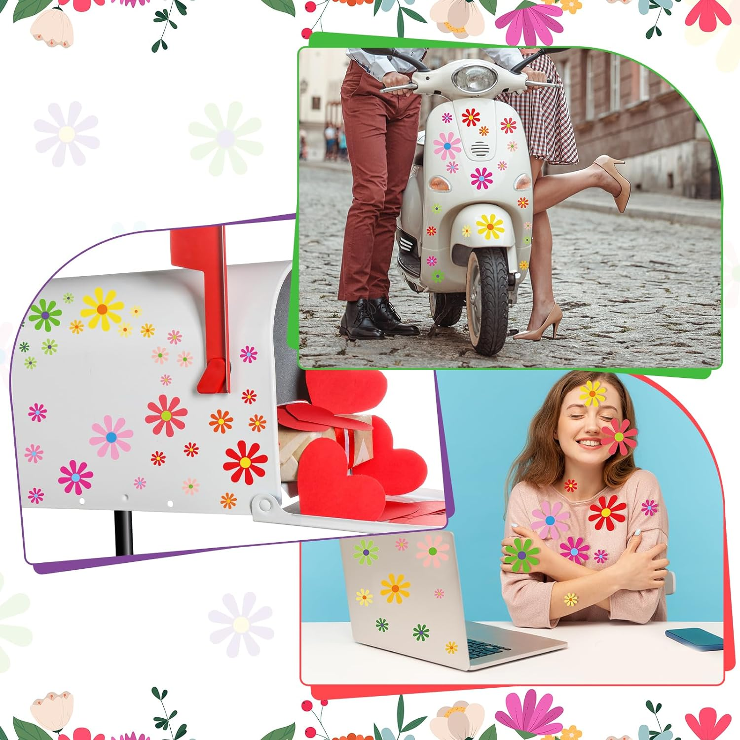 Fuutreo 12 Sheets Daisy Stickers 133 Pieces Flower Decals Vinyl Self Adhesive for Car Mirror Window Clings Laptop Decoration, Assorted Sizes (Multicolor) (Fuutreo-Daisy Car-03) - Single Color image number 5