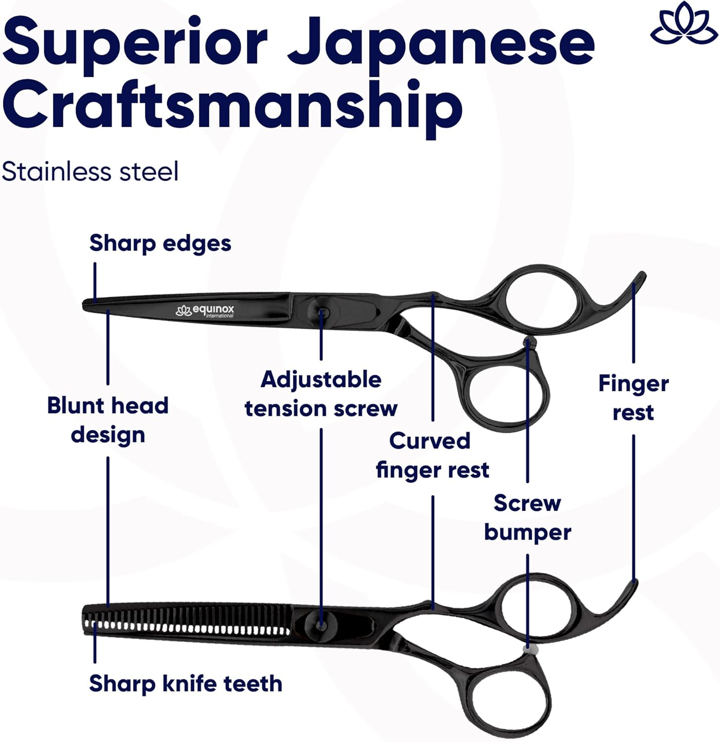 Equinox International Professional Razor Edge Series Hair Cutting Scissors Set - Barber & Thinning Shears/Texturizing 6.5 Inches for Men/Women/Kids/Salon Home (Black) image number 4