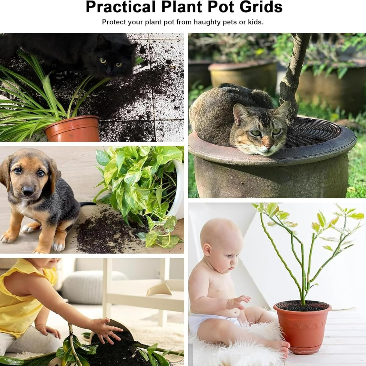 OOTSUN 4PCS Plastic Grid Plant Pot Covers, 30Cm Cuttable Flower Pot Cover with 32 Stakes for Indoor Outdoor Potted Plants for Indoor/Outdoor Potted Plants Soil Protector Grid Cover,Black image number 4