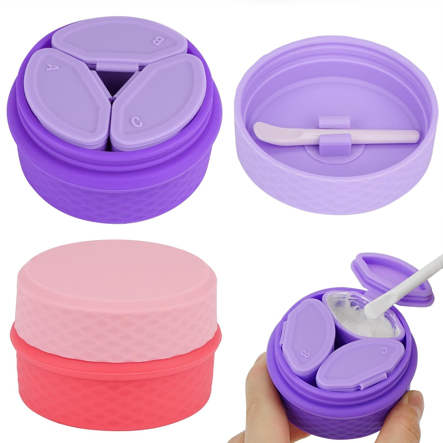 2 Pack Silicone Makeup Containers, Leak-Proof Travel Cosmetic Jars for Creams with Lid, Travel Essentials Accessories for Toiletries (Pink, Purple), Purple+Pink image number 4