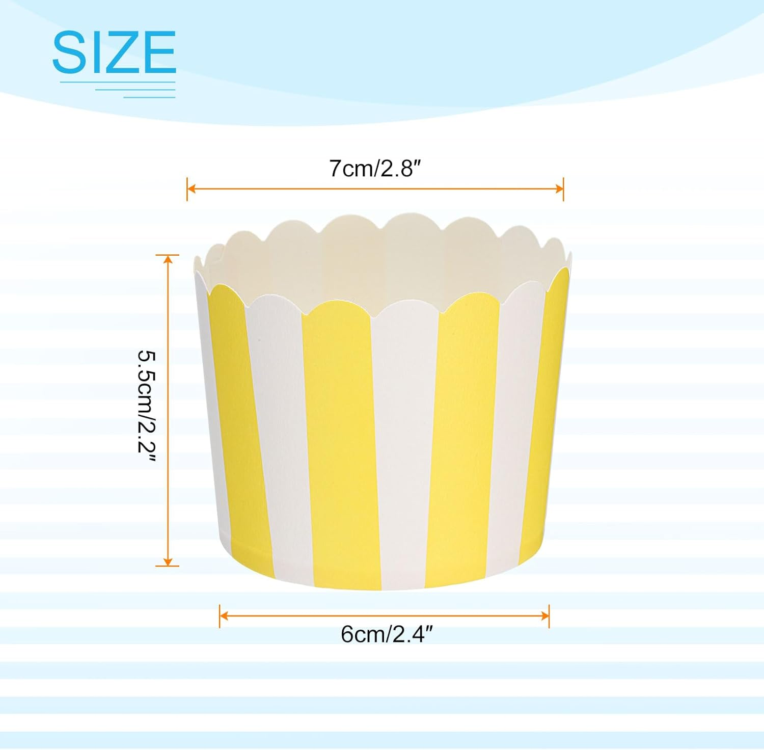 HARFINGTON 50Pcs Paper Baking Cups 6Oz Greaseproof Disposable Bulk Cupcake Muffins Liners Cases Wrappers for Wedding Birthday Graduation, Stripe Yellow image number 4