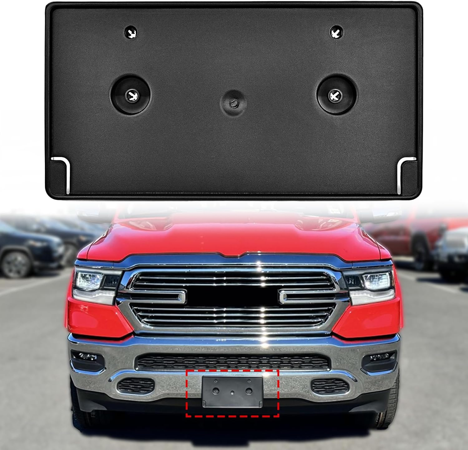 Baceyong Front License Plate Bracket Compatible with Dodge Compatible with RAM 1500 2019-2022 Front License Plate Bracket Part Number: 68274215AE, CH1068151, 15653775, 68274215AD image number 1