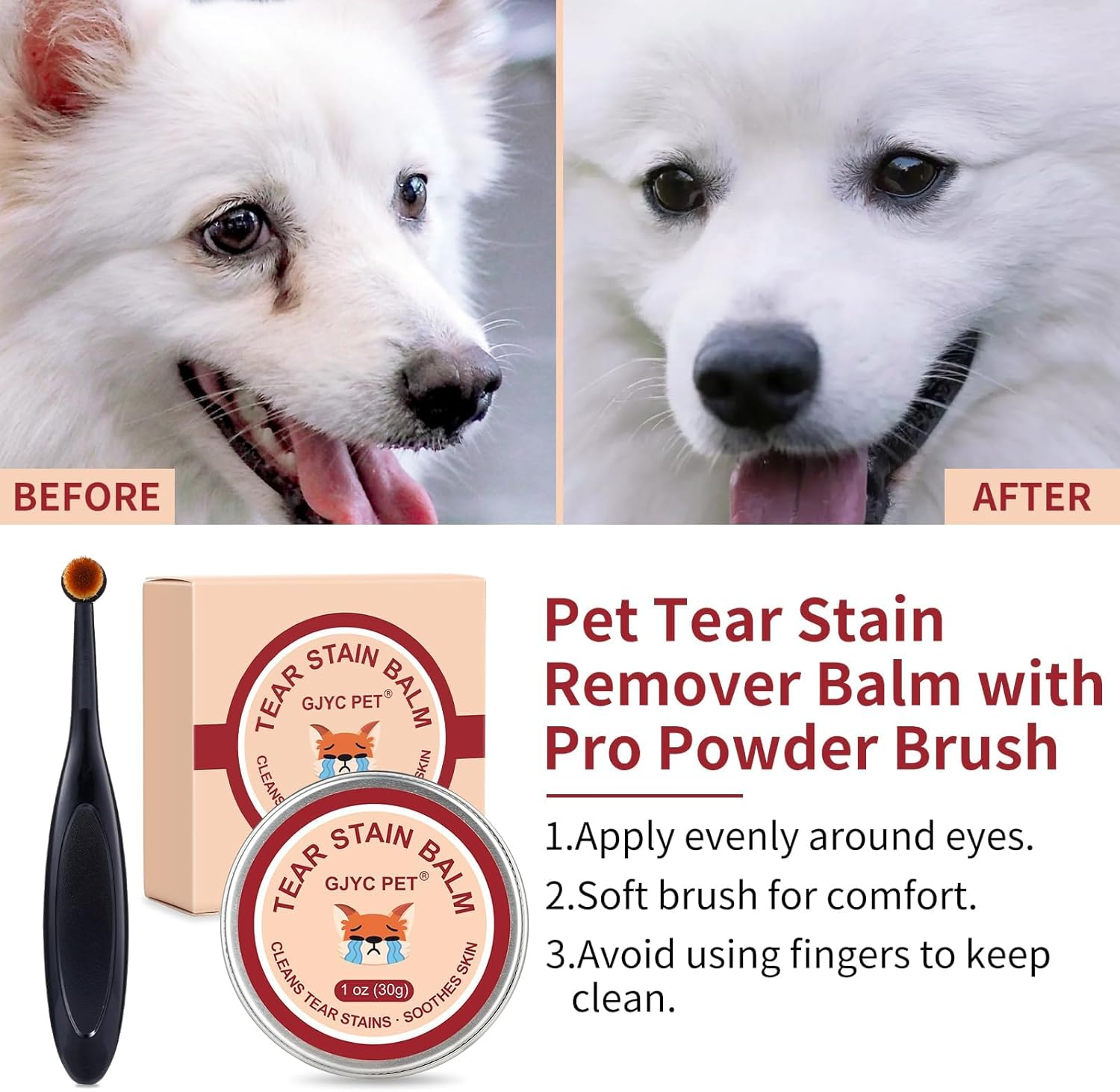 Natural Pet Tear Stain Remover Balm with Professional Brush &ndash; Safe, Gentle & Effective Eye Care for Dogs & Cats, Removes Tear Stains, Reduces Redness, Protects Sensitive Eyes, 1 Oz