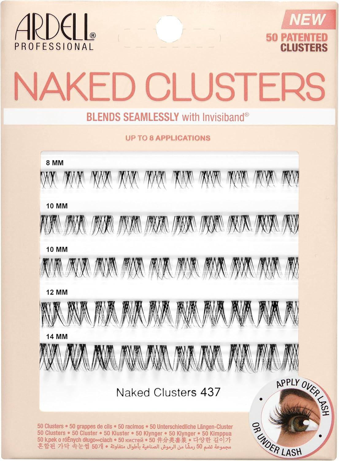 Ardell Naked Clusters 437, DIY Lash Clusters, Natural Looking Individual Lashes, Reusable Eyelash Extension Kit, 50 Clusters, up to 8 Applications, 1-Pack